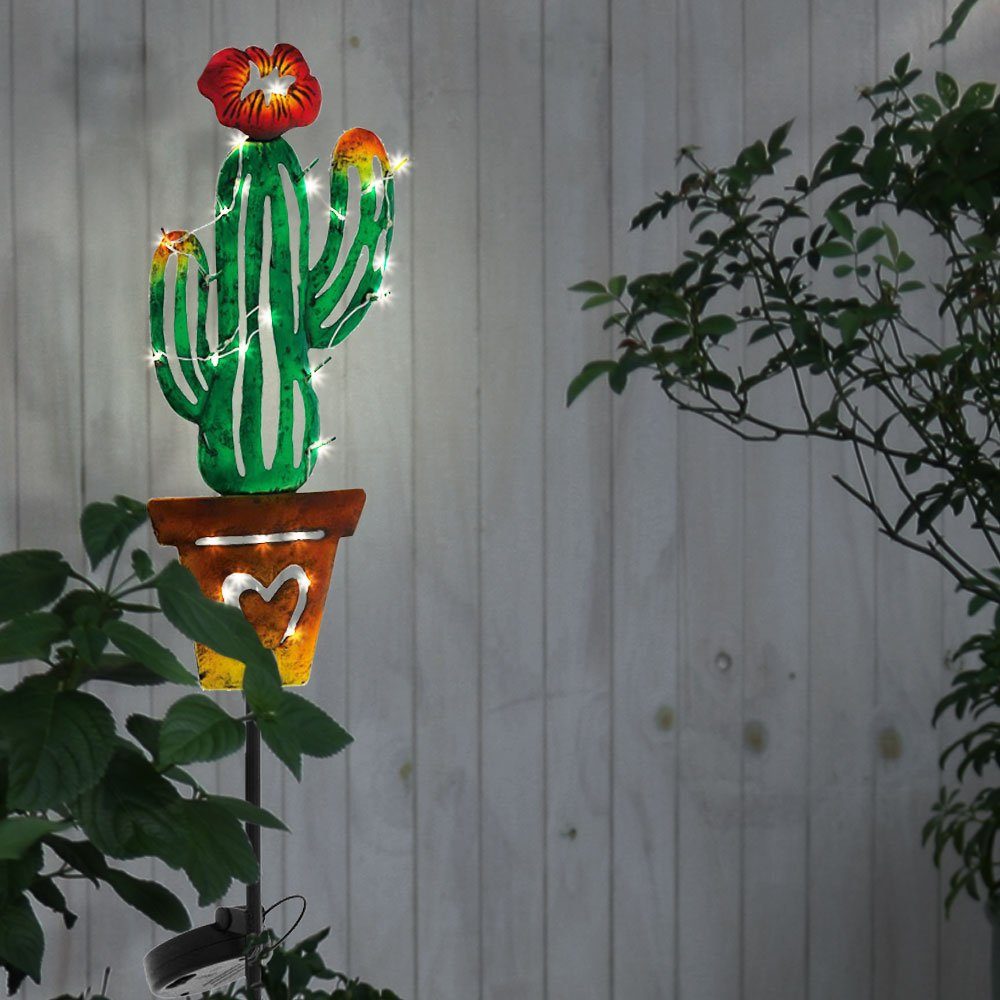 etc-shop Warmweiß, Steck Solarleuchte, fest Set Design Kaktus Solar Leuchte 2er LED-Leuchtmittel Garten LED Außen verbaut, LED