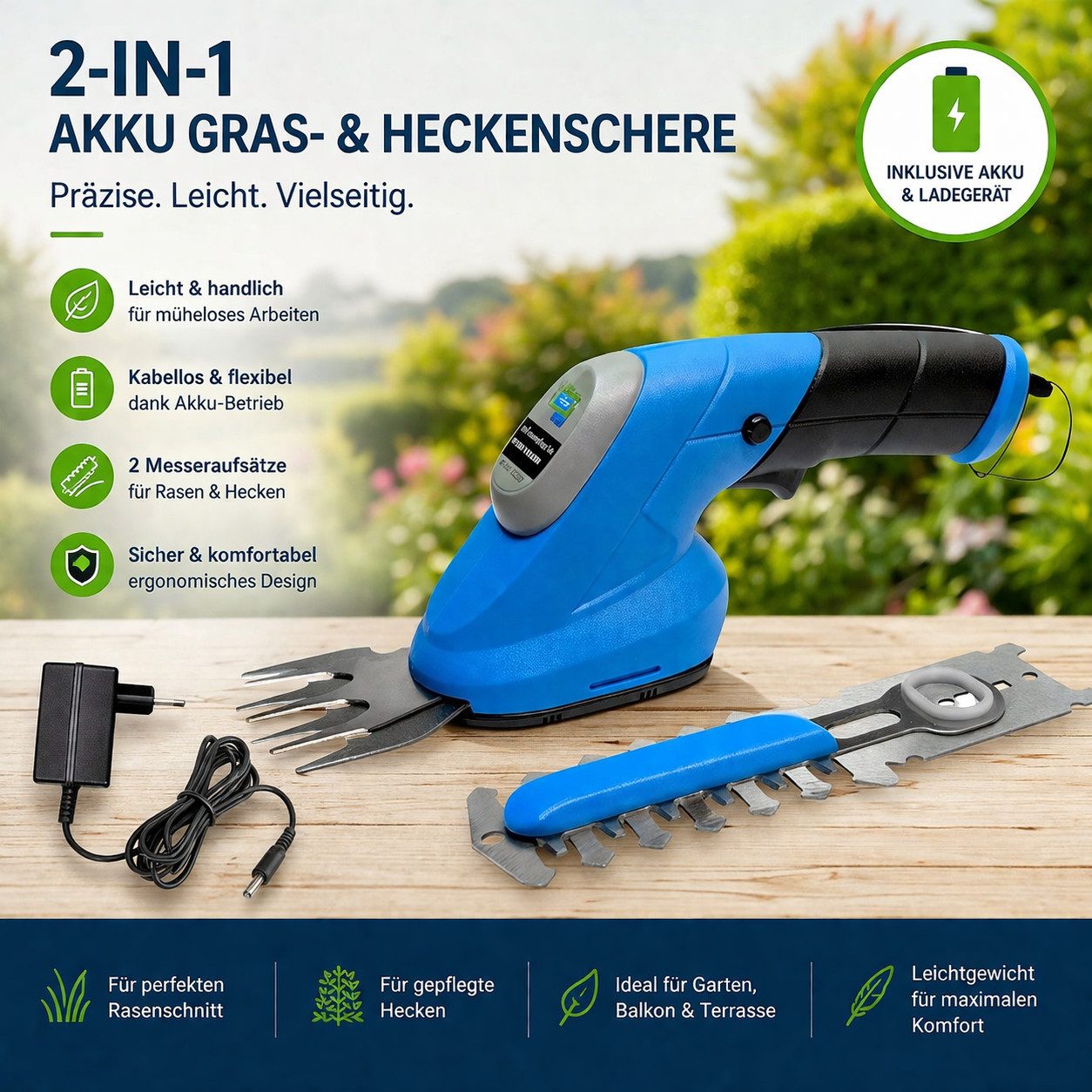 Güde Akku-Gras- und Strauchscherenset Akku Gartenpflege-Set GPS 3,6V-1.5 LI-ION Grasschere Strauchschere