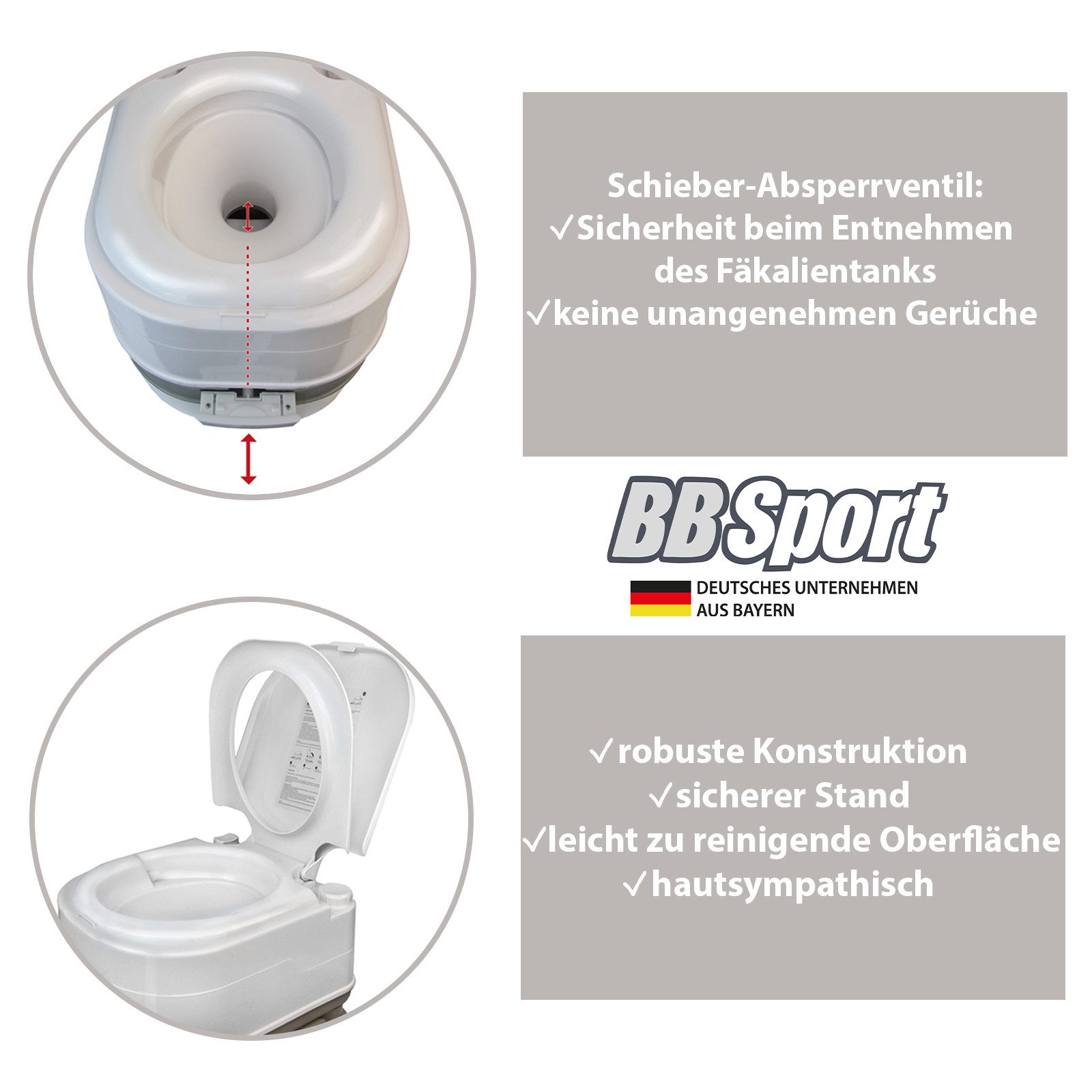 Montafox Campingtoilette Mobile Camping Toilette mit Kolbenpumpe 24 Liter – Bild 5 von 5