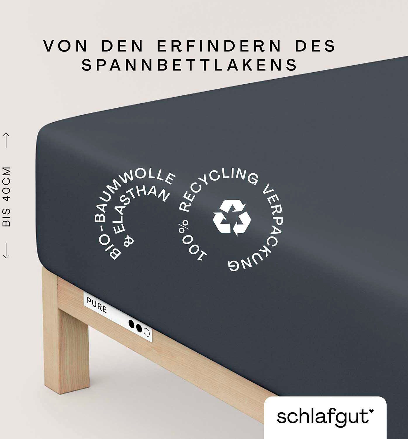 Schlafgut Spannbettlaken PURE BOXSPRING Bio-Baumwolle mit Elasthan, 170 g/m², Bettlaken, Jersey-Elasthan, Gummizug: rundum, (1 Stück), PREMIUM Boxspringbett Laken bis 40 cm Höhe, dehnbar blickdicht, straff