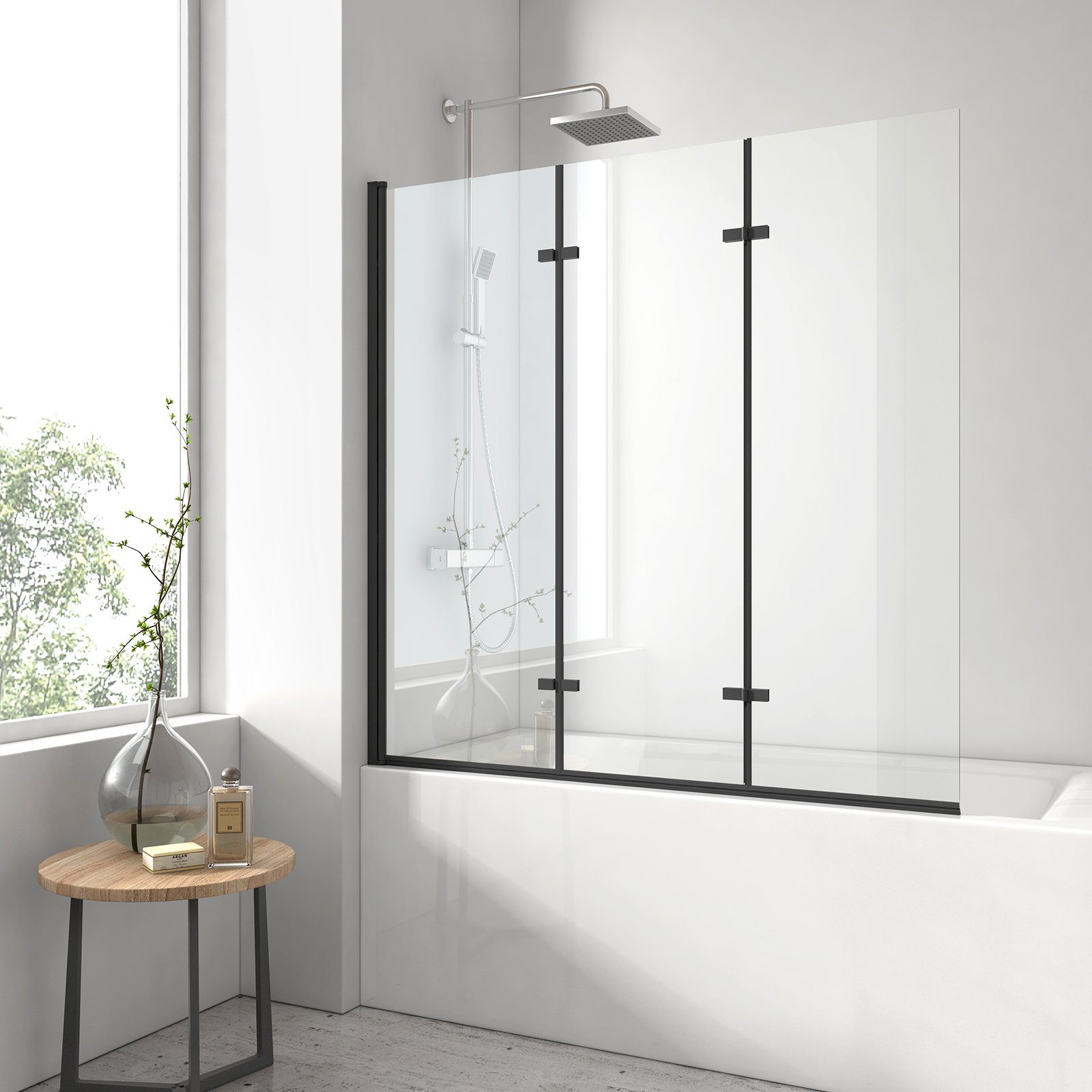 EMKE Badewannenaufsatz Badewannenfaltwand 3-teilig und 180° faltbar Duschwand für Badewanne, Einscheibensischerheitsglas, (Set), 3-teiligFaltbar Nano Glas