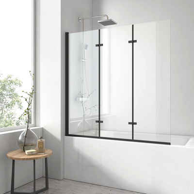 EMKE Badewannenaufsatz Duschwand für Badewanne Schwarz, Einscheibensischerheitsglas, 3-teilig 180°Faltbar Nano Glas, Rechts-und Links montierbar