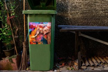 MuchoWow Wandsticker Gemälde - Öl - Regenbogen - Elefant (1 St), Mülleimer-aufkleber, Mülltonne, Sticker, Container, Abfalbehälter