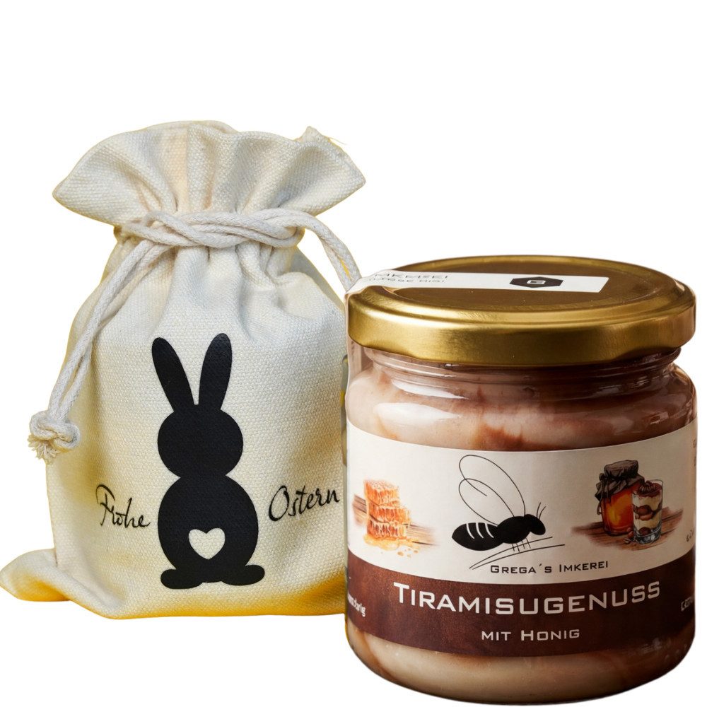 Grega´s Imkerei Honig Honigsüßes Ostergeschenk Set 250g Glas im Säckchen " Frohe Ostern ", 1 x 250 g, (perfektes Mitbringsel & Geschenk für Ostern), Honig & mehr direkt vom Imker