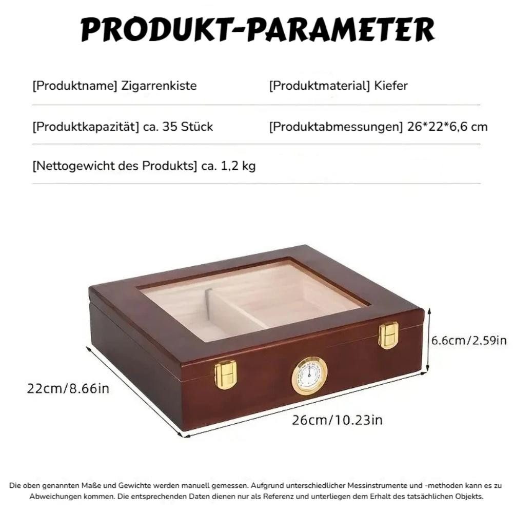 LEMLIT Humidor Zigarren Humidor Zedernholz Mit Hygrometer, Glasdeckel, Braun, Mit Trennwand Und Sichtfenster, Geschenk Für Männer – Bild 2 von 5
