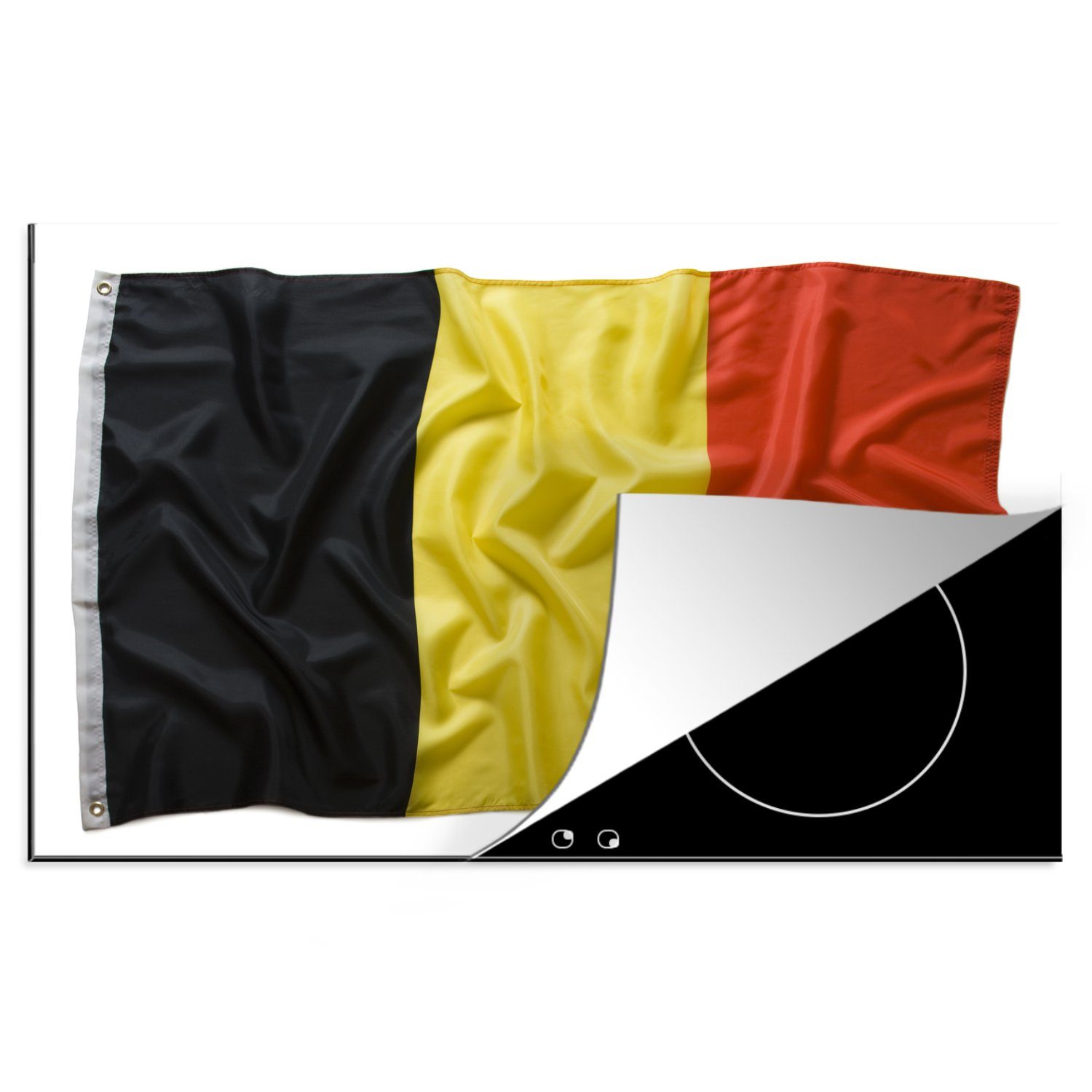 MuchoWow Herdblende-/Abdeckplatte Die Flagge von Belgien auf weißem Hintergrund, Vinyl, (1 tlg), 81x52 cm, Induktionskochfeld Schutz für die küche, Ceranfeldabdeckung
