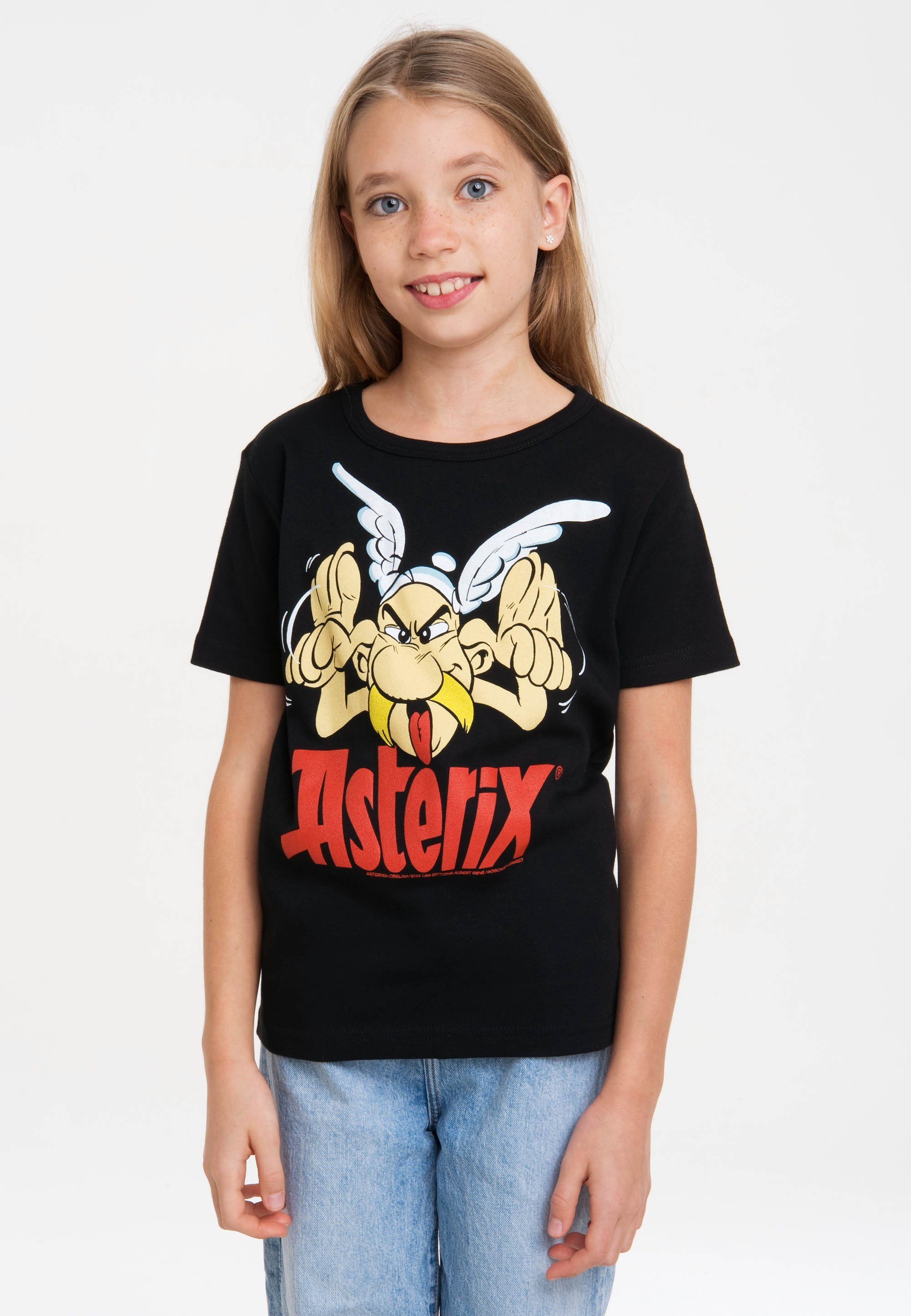 T-Shirt mit Grimasse Asterix-Frontprint Schrulliges Asterix-Frontprint, - T-Shirt mit LOGOSHIRT Asterix