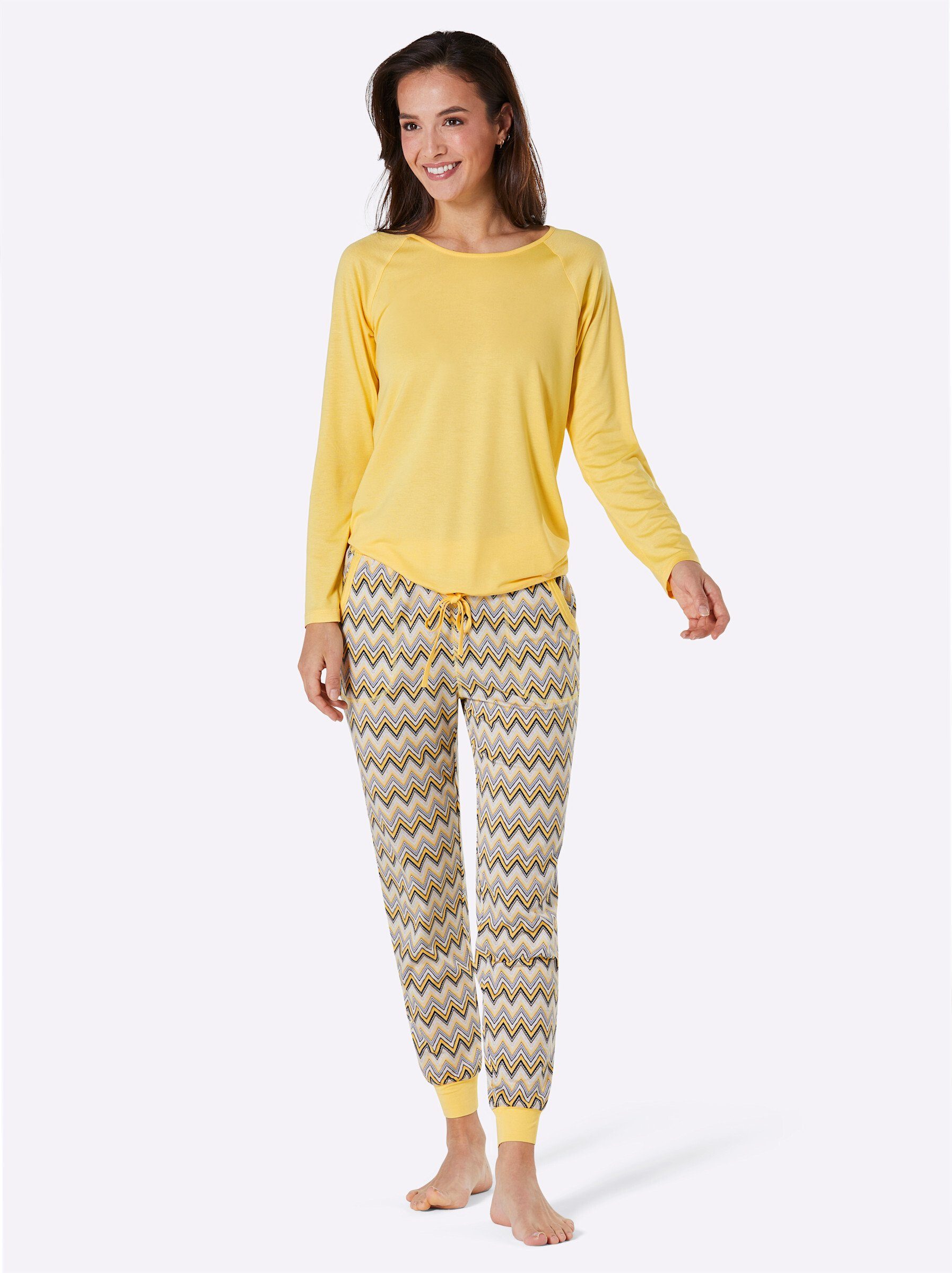WITT WEIDEN Schlafanzug gelb-hellgrau-bedruckt | Pyjamas