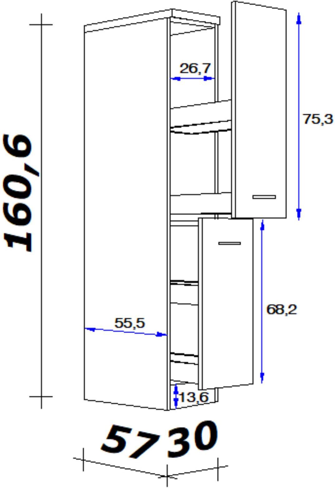 Flex-Well Apothekerschrank Lund (B x H x T) 30 x 161 x 57 in Highboardhöhe