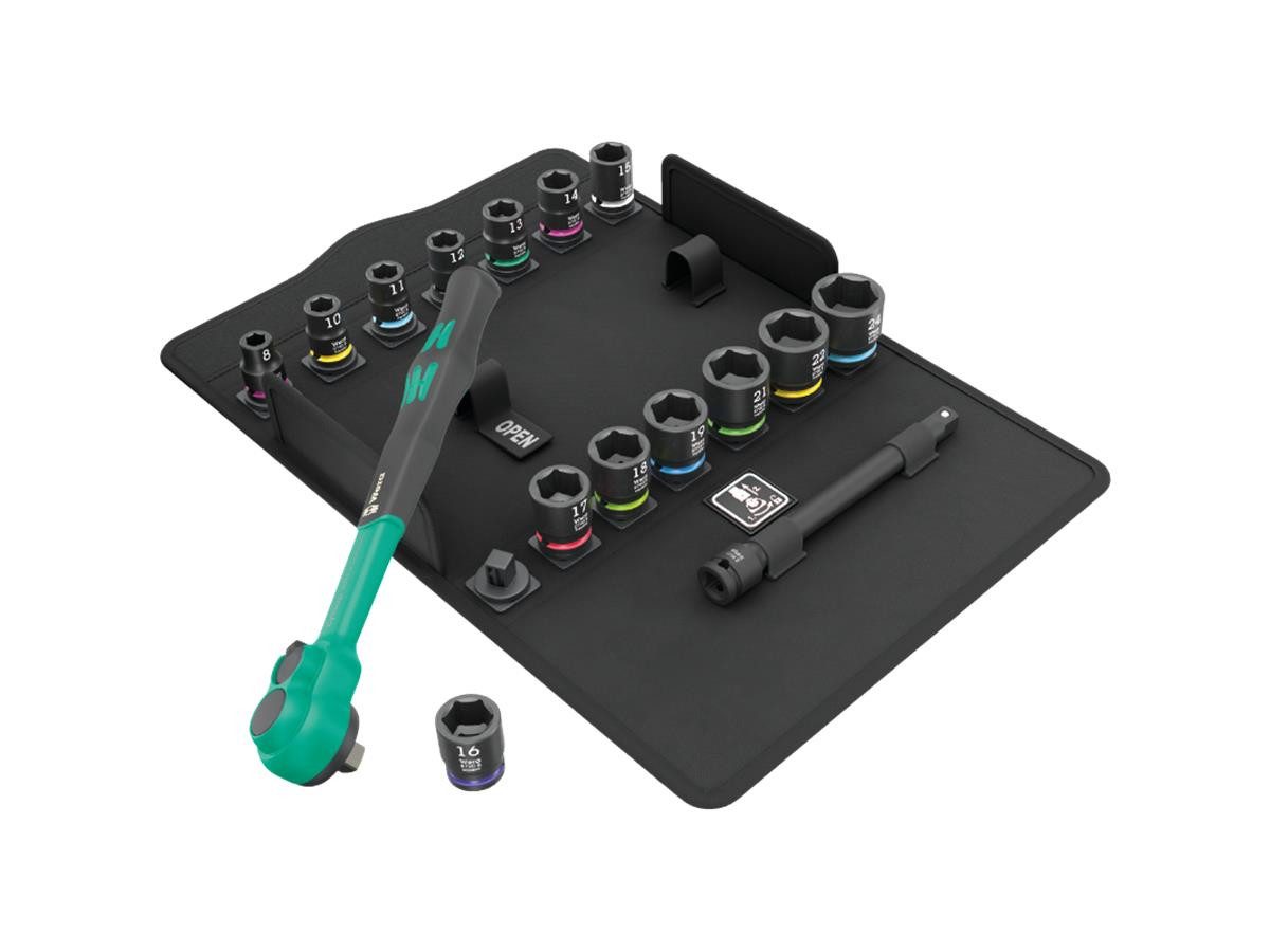 Wera Umschaltknarre 8100 SB 12 Zyklop Comfort (Set), 16-teilig, inkl. robuster Textilbox, 4,5° Rückholwinkel