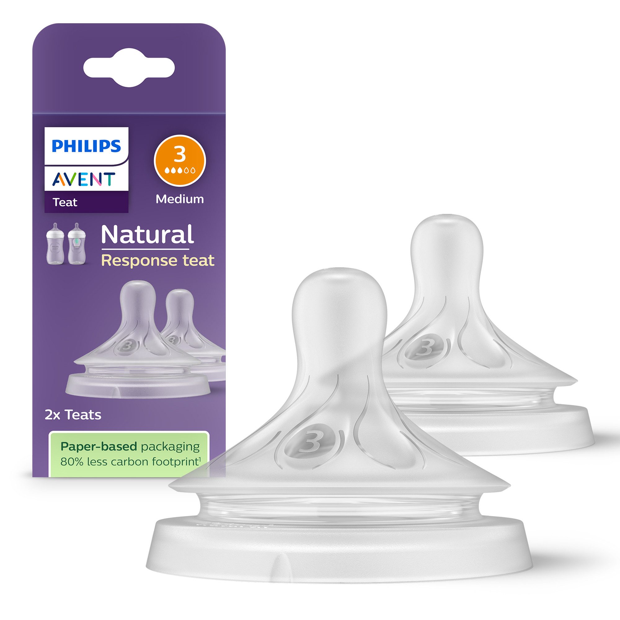 Philips AVENT Flaschensauger Natural Response SCY963/02, 2 Stück mit Anti-colic-Ventil, mittlere Durchflussrate