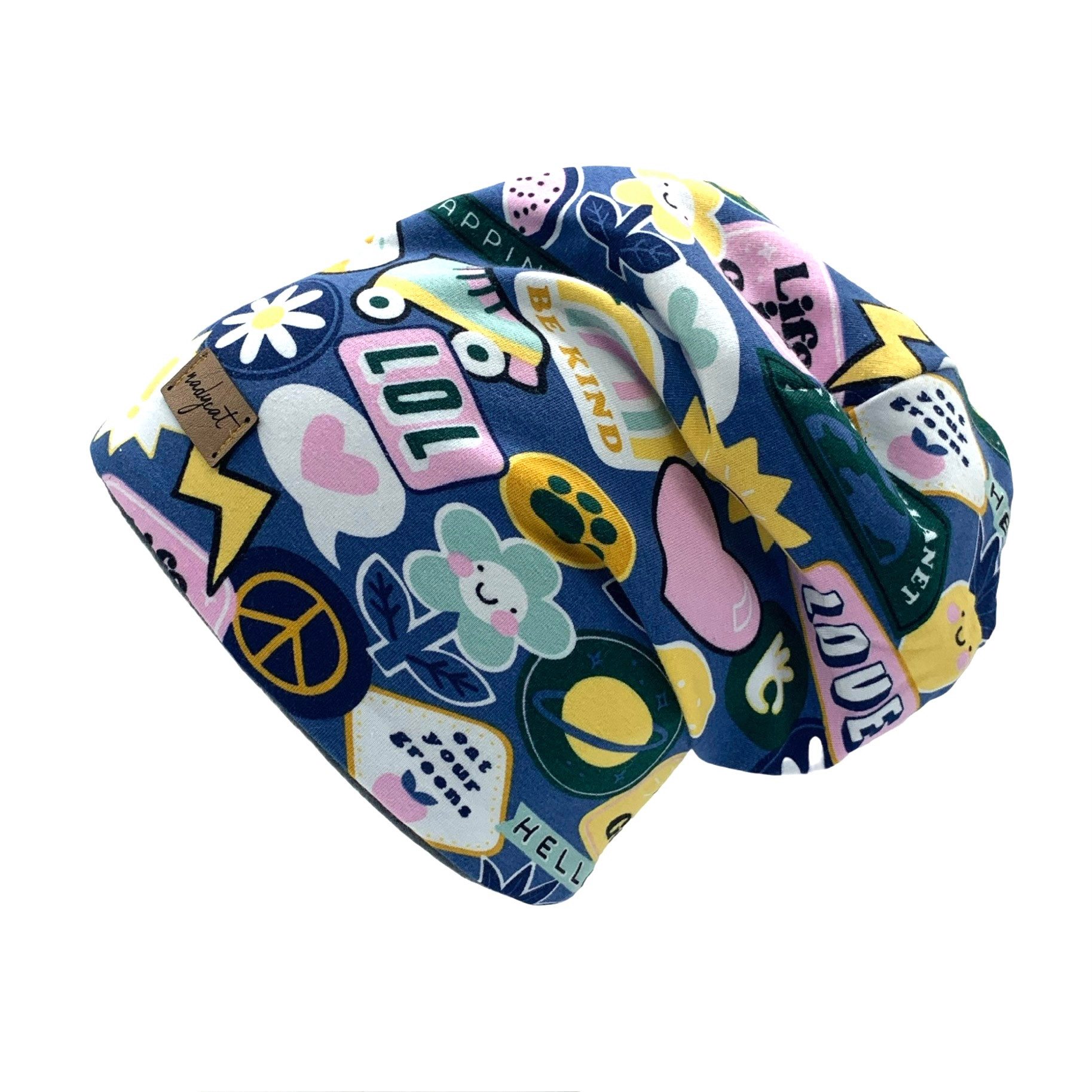nadycat Beanie LOVE & PEACE blue (2-St., Beanie mit passendem Loop) handgefertigt aus der Lausitz