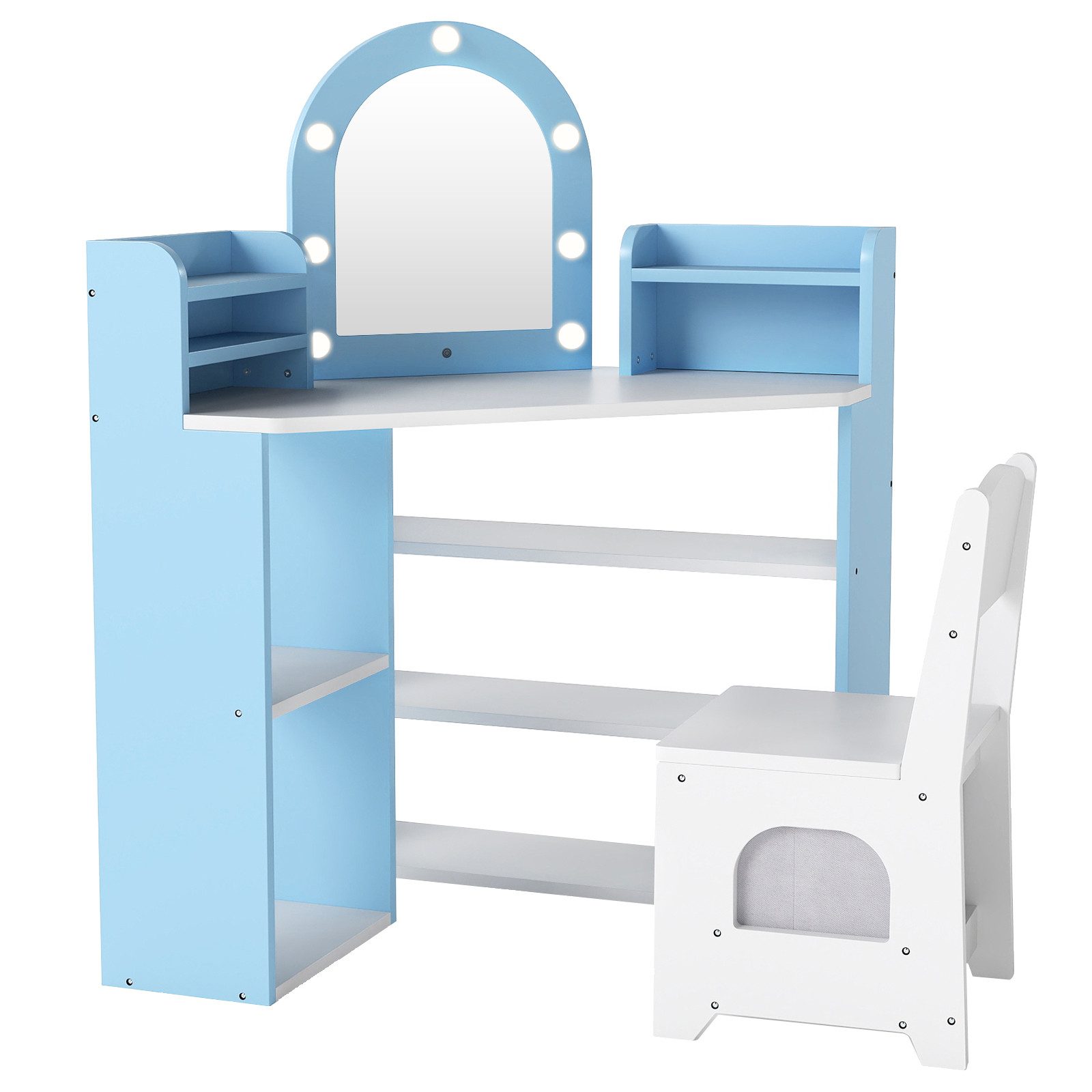 COSTWAY Schminktisch, Eck Schminktisch Kinder mit 3 farbigen LED-Spiegel