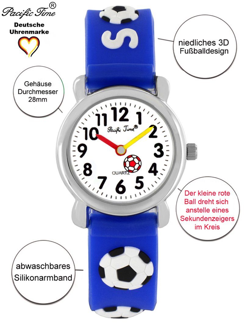Fußball Pacific Armbanduhr Silikonarmband, Versand Gratis Quarzuhr blau Time Kinder