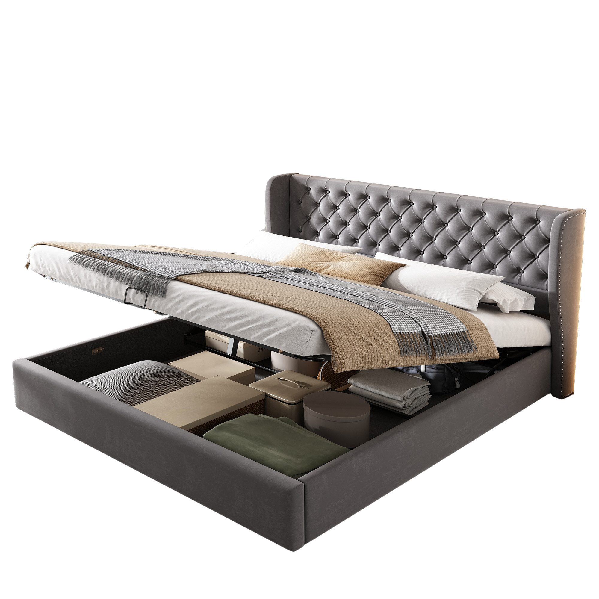 OKWISH Polsterbett Doppelbett Stauraumbett (Bettunterseite ist günstig online kaufen