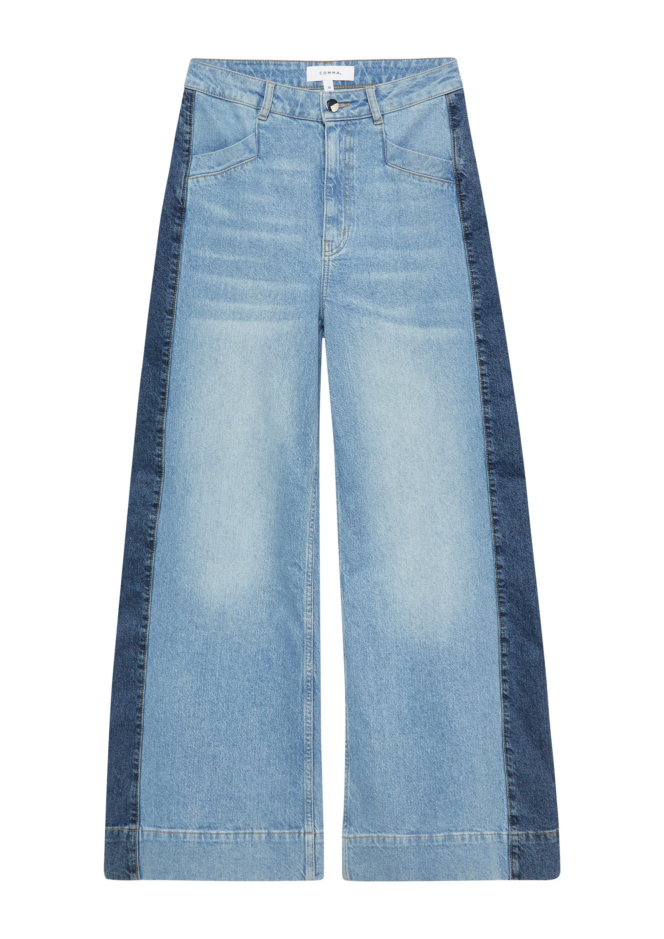 comma Weite Jeans Jeans-Hose Wide-Leg-Denim mit High Rise und Kontraststreifen