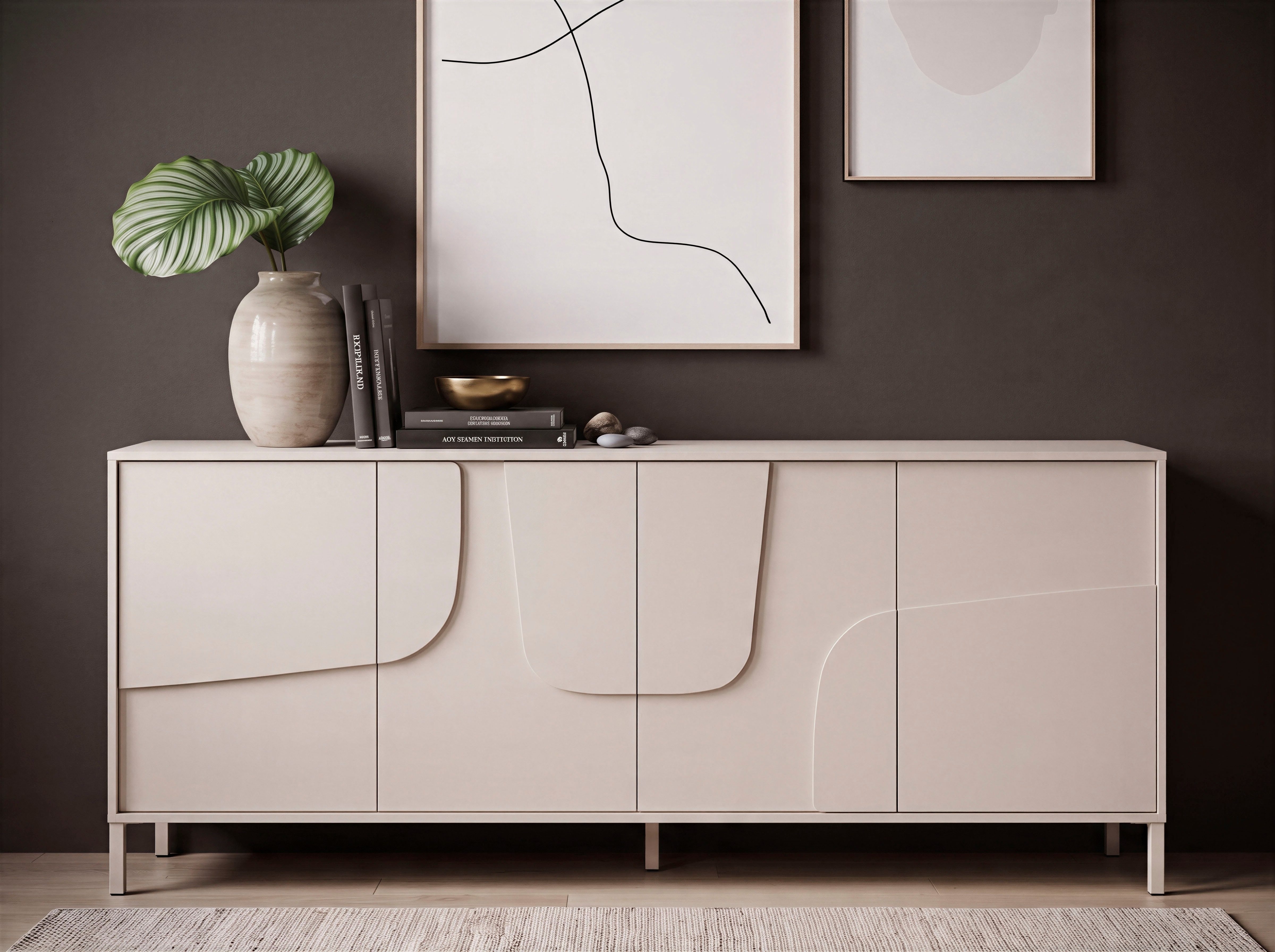 OTTO home Sideboard Stone, 205 cm breit, 4 Türen, Anrichte, Kommode, Stauraumschrank, 3D-Design, Push-to-open, Innenraum großzügig, Füße …