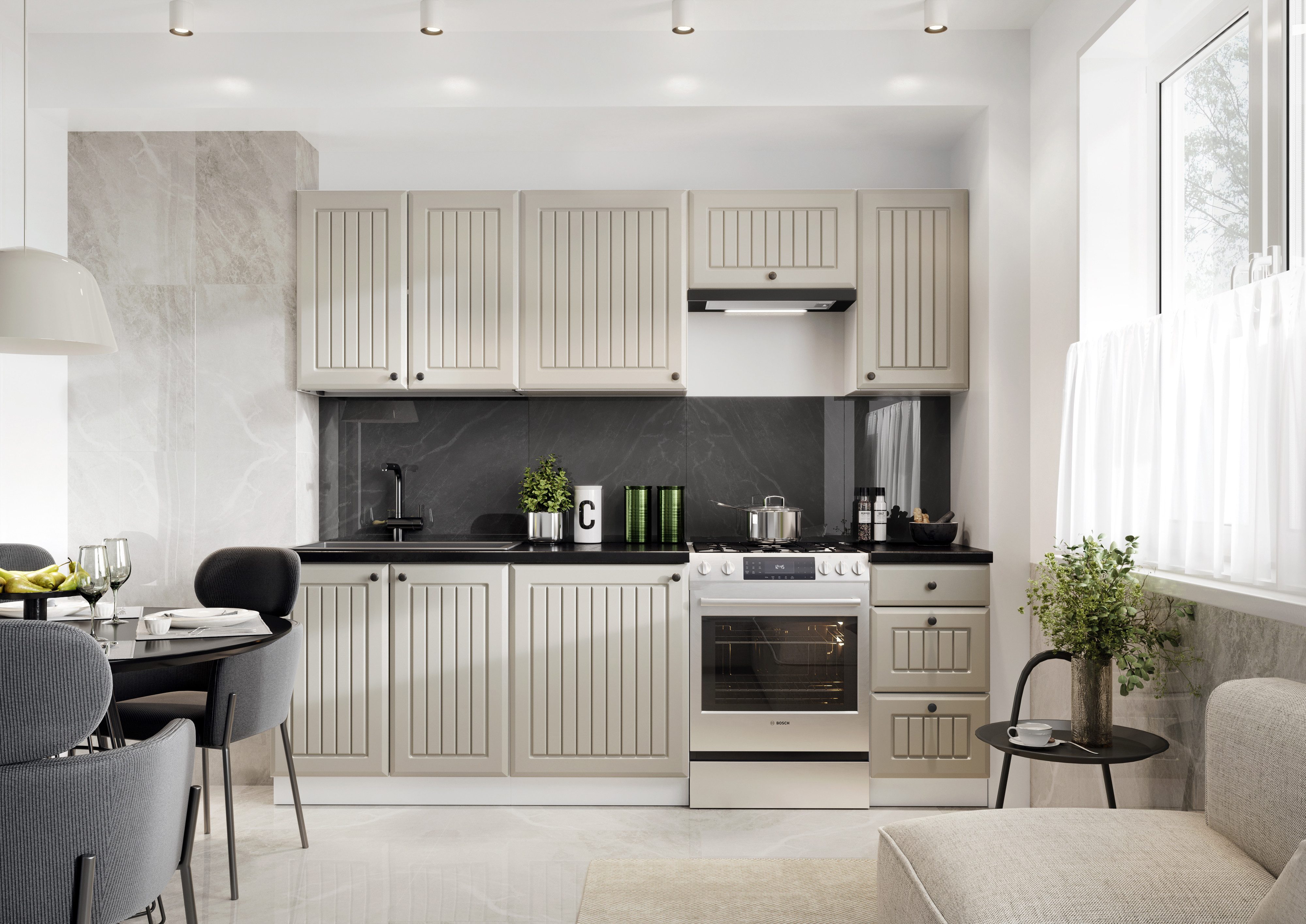 ROYAL24_MARKT Küchenzeile KS4-G240 - IRMA - Moderne Küchenzeile in Kaffee Matt, (Komplett Set), Zeitlos - Exklusiv - Top Qualität