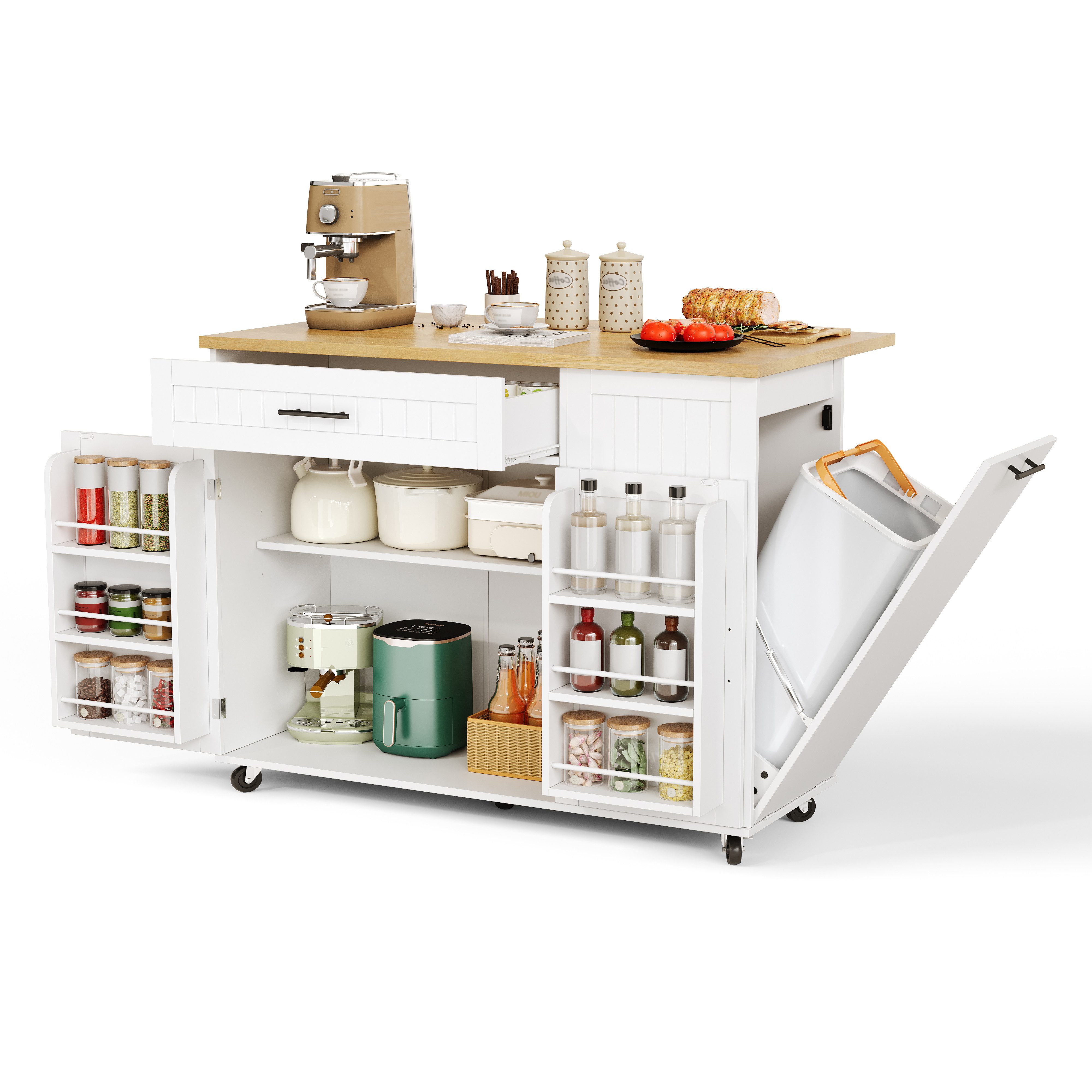 i@home Kücheninsel Küchenwagen mit klappbarer Arbeitsplatte und Mülleimerschrank, (auf Rollen mit Feststellbremse), 1 Schublade, Ablage über der Tür, freistehend