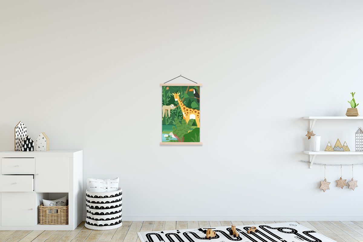 MuchoWow - Poster Giraffe Wohnzimmer, - Bilderleiste, Magnetisch (1 Dschungel - Textilposter Faultier, Tukan St), Posterleiste, für