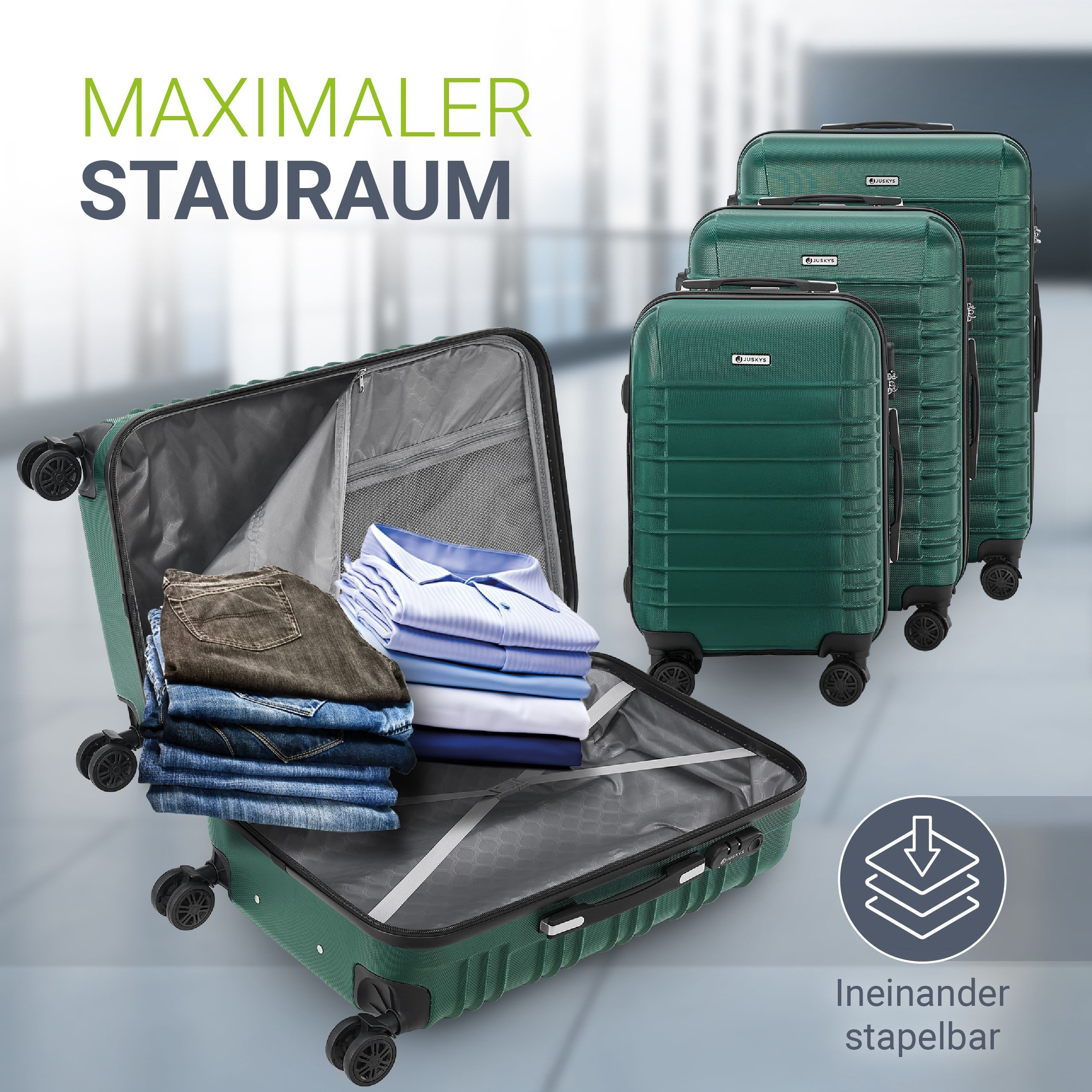 Juskys Trolleyset Rom, 4 Rollen, (3 tlg., 3-teilig), Aluminium, Rollen, Inn günstig online kaufen