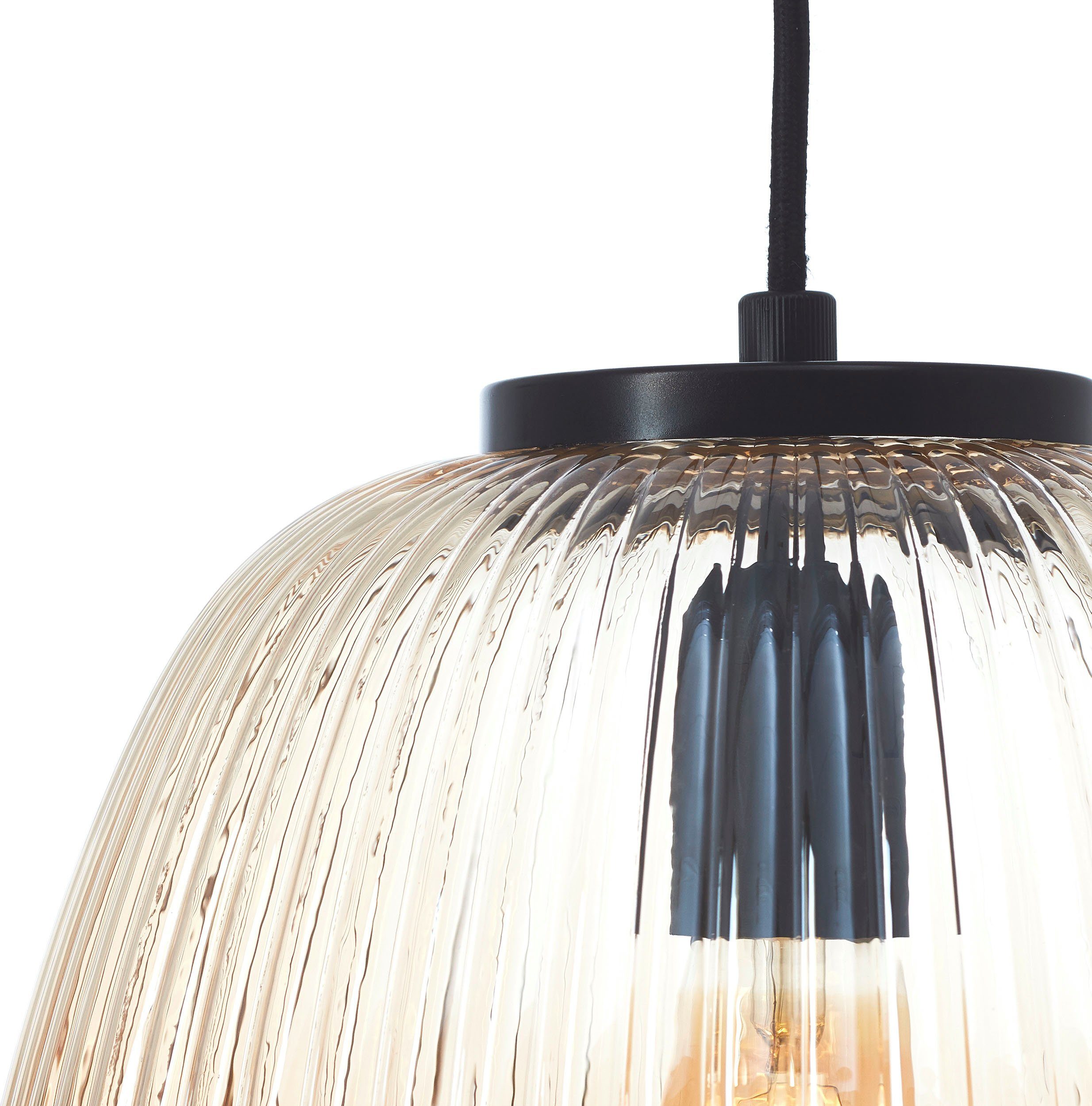 Brilliant Pendelleuchte Kaizen, ohne Leuchtmittel, Riffelglas, D 25 cm, E27, kürzbar, Amber-Bernsteinfarben