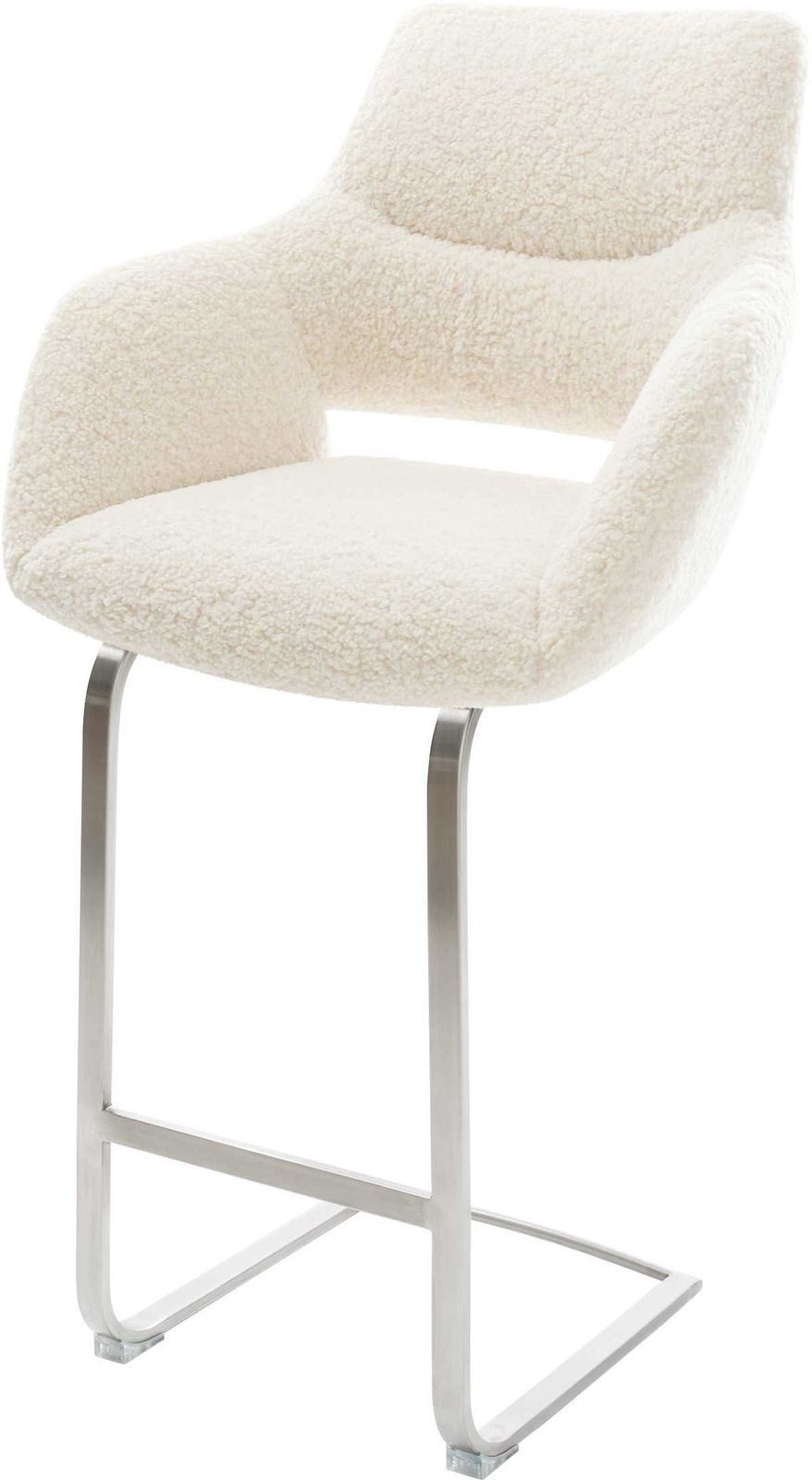 DELIFE Barhocker Yago-Flex, Freischwinger Flach Edelstahl Silberfarben Teddystoff Beige Taschenfed