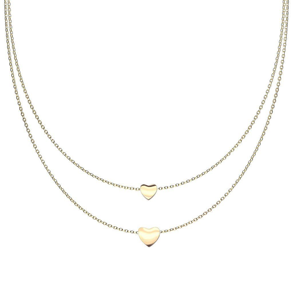 BUNGSA Ketten-Set Doppelkette mit zwei Herzen verschiedene Varianten aus Edelstahl Damen (1-tlg), Halskette Necklace gold