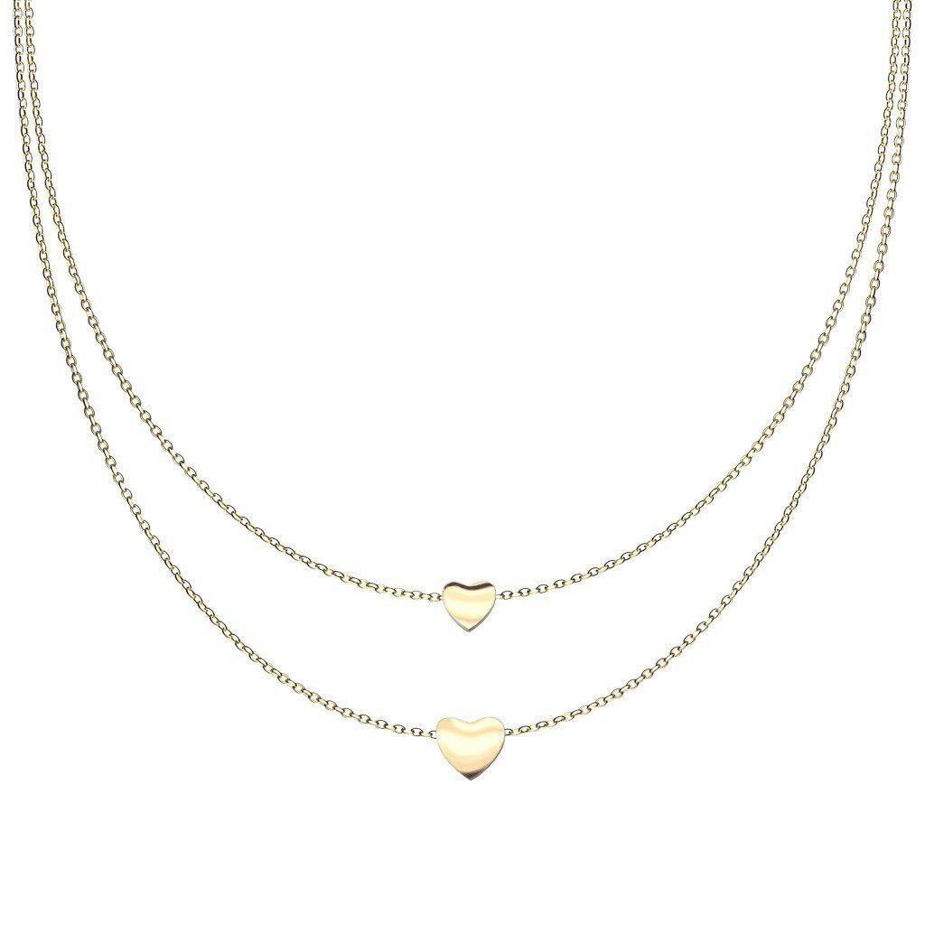 Ketten-Set Doppelkette mit zwei Herzen Edelstahl Damen Gold