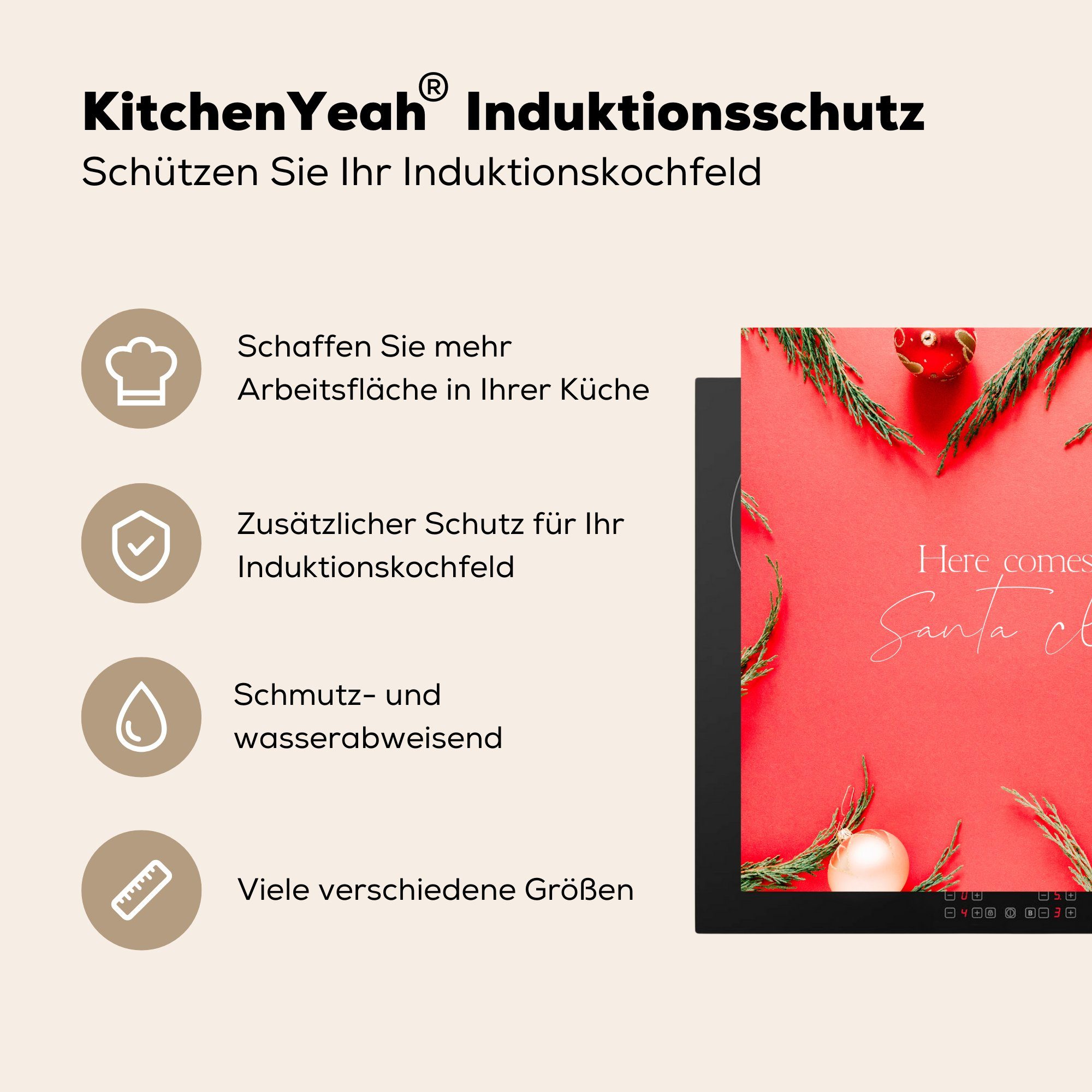 Zitat, Weihnachten - 78x78 Vinyl, Ceranfeldabdeckung, tlg), Herdblende-/Abdeckplatte für MuchoWow cm, Rot (1 Arbeitsplatte - küche