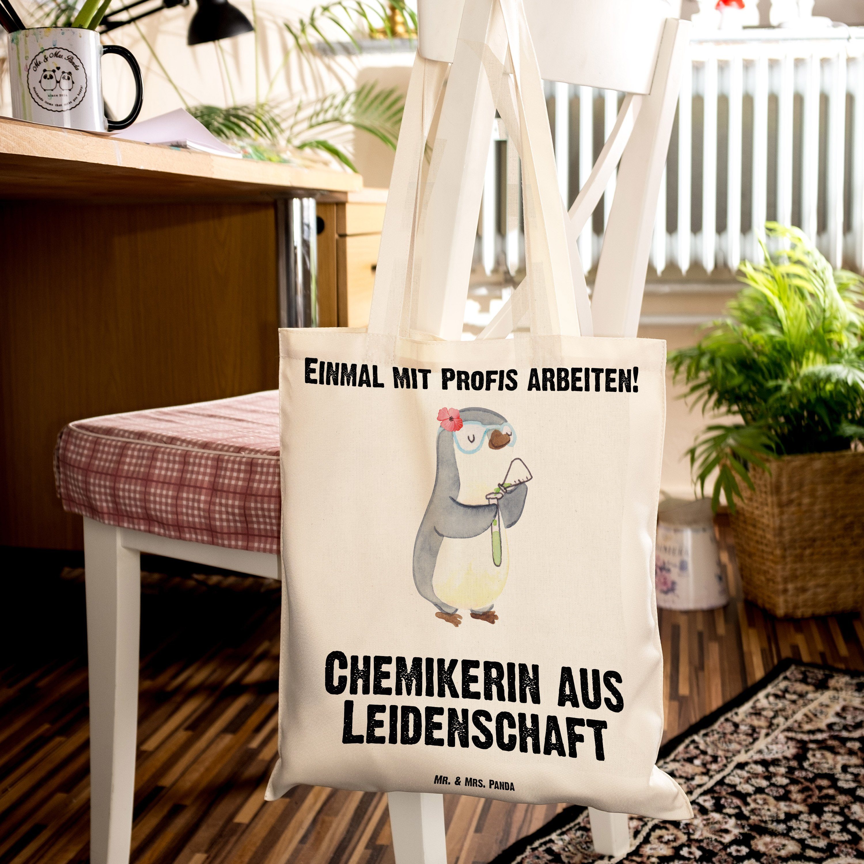 Mr. & Mrs. Panda Transparent Chemikerin - Juteb Geschenk, Leidenschaft Tragetasche (1-tlg) Schenken, - aus