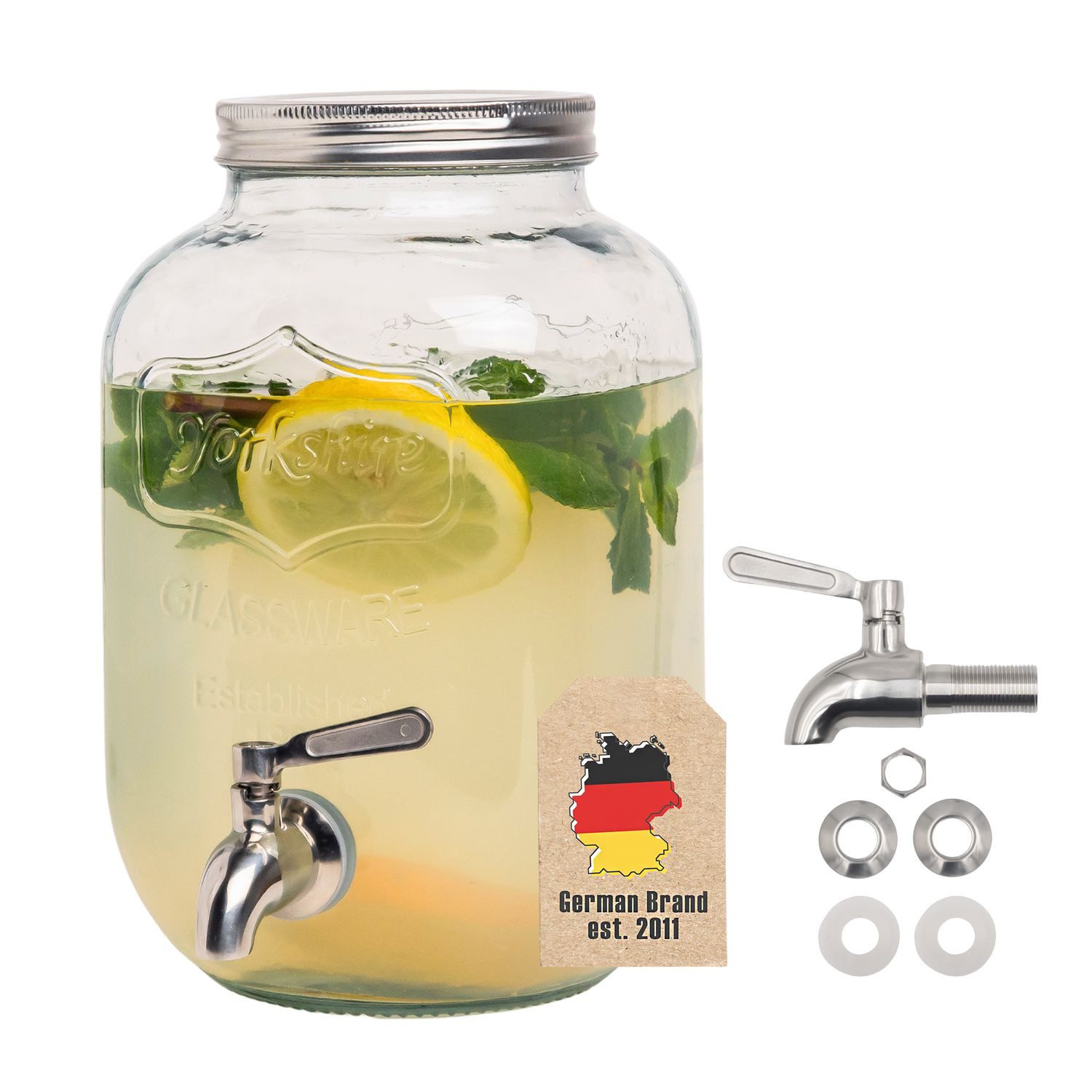 Intirilife Getränkespender, Wasserspender Saftspender Limonadenspender Glasbehälter für Getränke