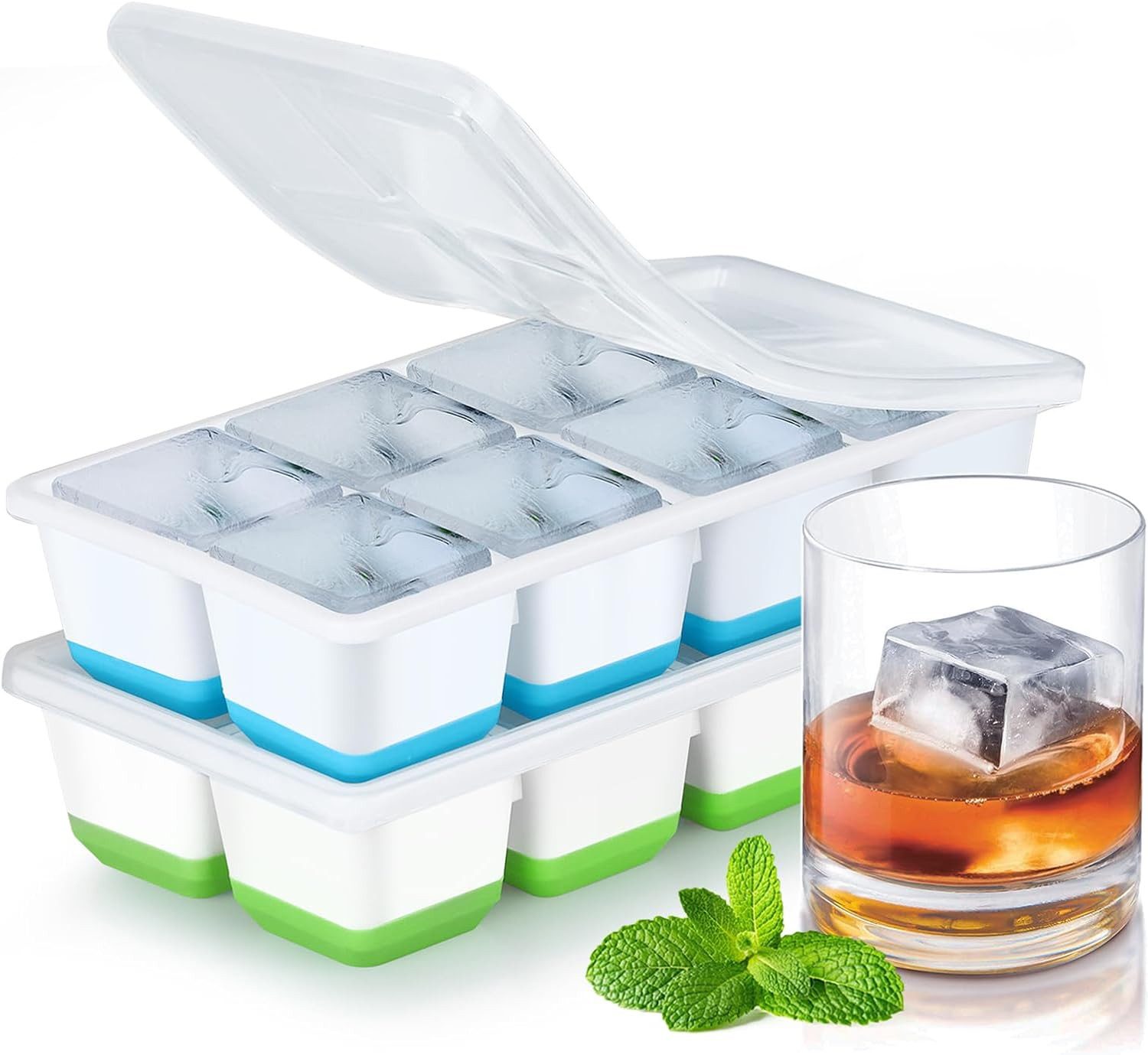 Eiswürfelform Große Silikon Eiswürfelform, 2er-Pack mit Deckel, BPA-frei, stapelbar.