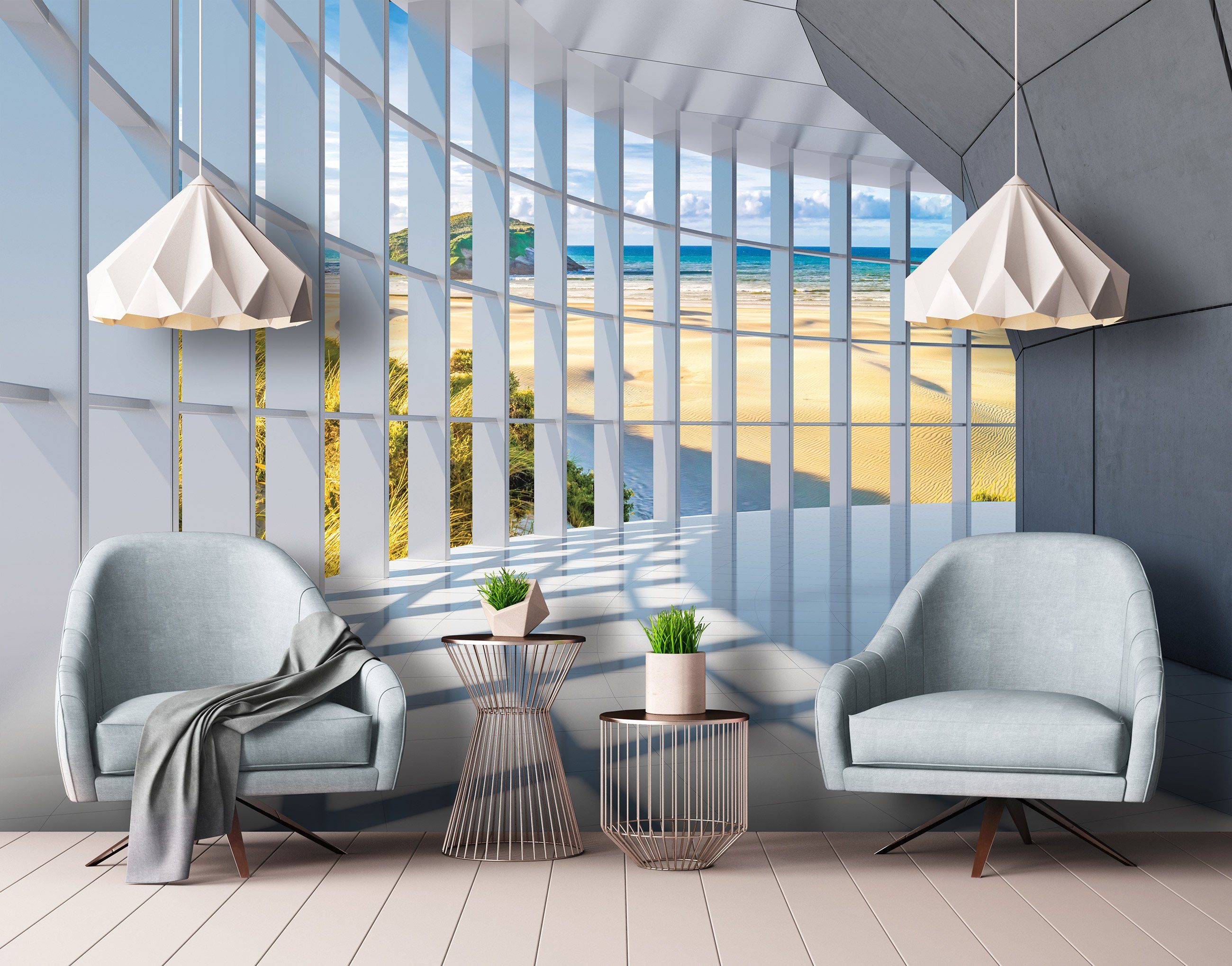 Wallarena Fototapete 3D EFFEKT Terrasse Strand Meer Terrassenblick Wohnzimm günstig online kaufen