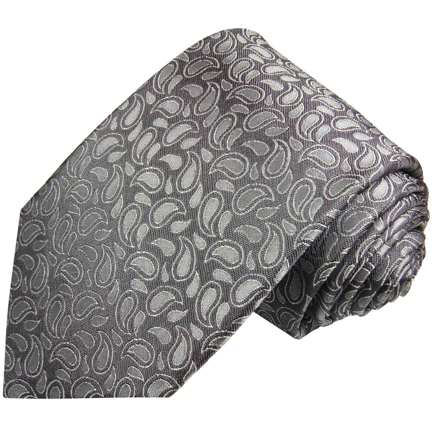 Paul Malone Krawatte Elegante Seidenkrawatte Herren Schlips paisley brokat 100% Seide Breit (8cm), silber grau 2005