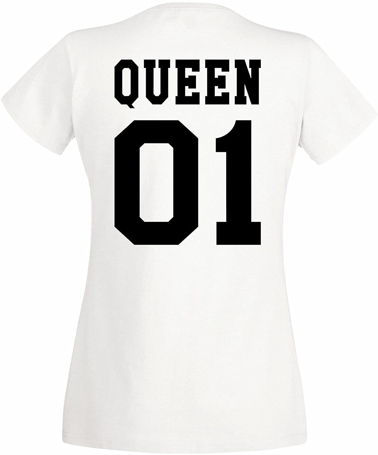 Queen Damen T-Shirt mit Herren Spruch Kinder Designz Youth Prince Princess Queen-Weiß King Rückenprint, Set (1-tlg) trendiger T-Shirt