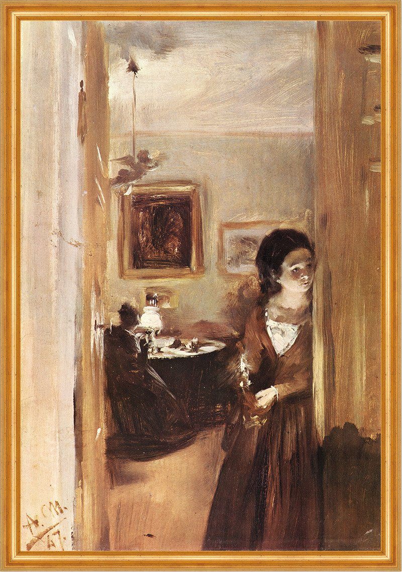 BillerAntik Kunstdruck Wohnzimmer mit Menzels Schwester Adolph Menzel Stube Zuhause Kerze LW, (1 St)