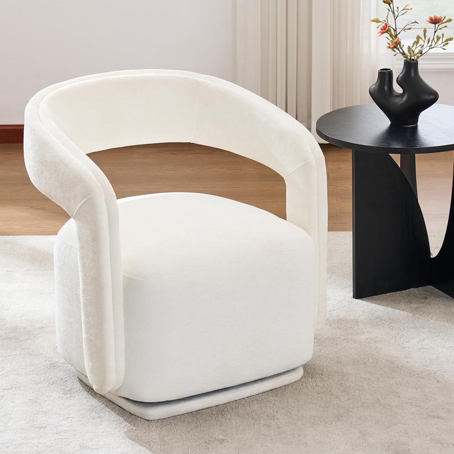 DEKKETO Sessel Polstersessel, Chenille Lounge Sessel, Moderner Drehsessel, drehbar (1-St), mit Großer Sitzfläche und Geschwungener Rückenlehne