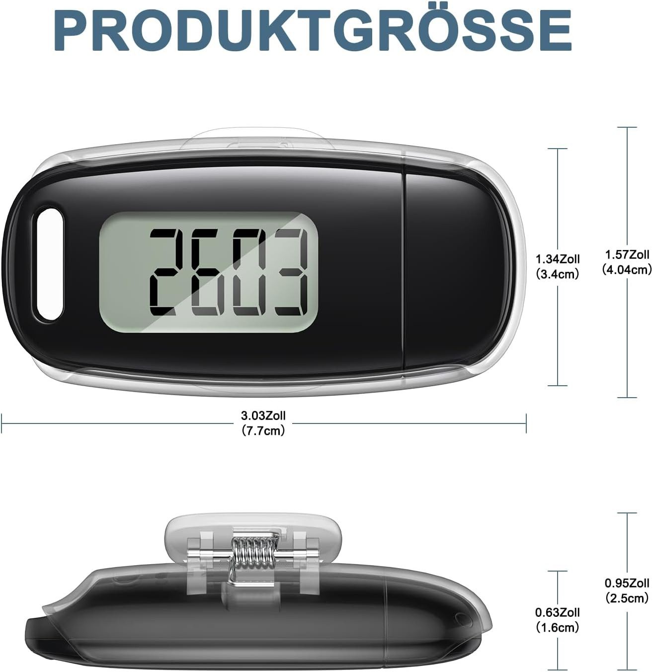 Coonoor Schrittzähler USB Aufladbarer 3D Pedometer, Großes Display, Einfacher Schrittzähler ohne App, Präzise Verfolgung Ihrer Schritte
