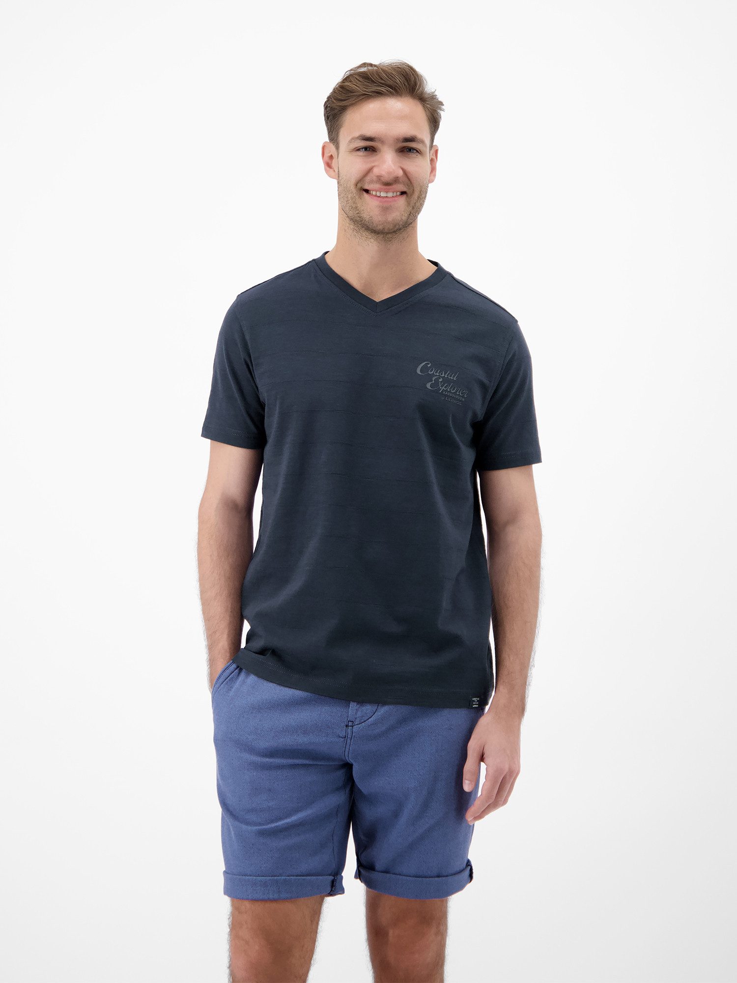 LERROS T-Shirt T-Shirt mit V-Neck in Strickqualität