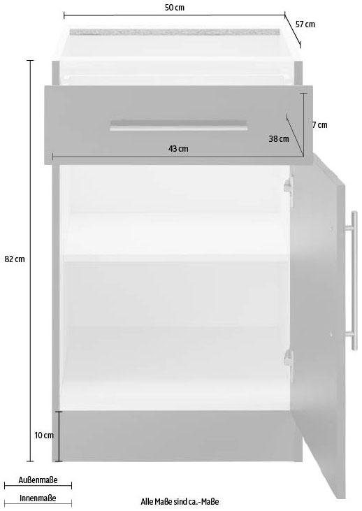 50 cm Betonfarben Korpus: Unterschrank und Cali | ohne Küchen Arbeitsplatte Front Betonfarben wiho breit,