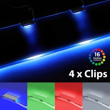 B.K.Licht Dekolicht LED Glasbodenbeleuchtung 4er Set LED Clips - BKL1111, Dimmfunktion, LED fest integriert, Farbwechsler, Vitrinenbeleuchtung Schrankbeleuchtung inkl. Fernbedienung RGB