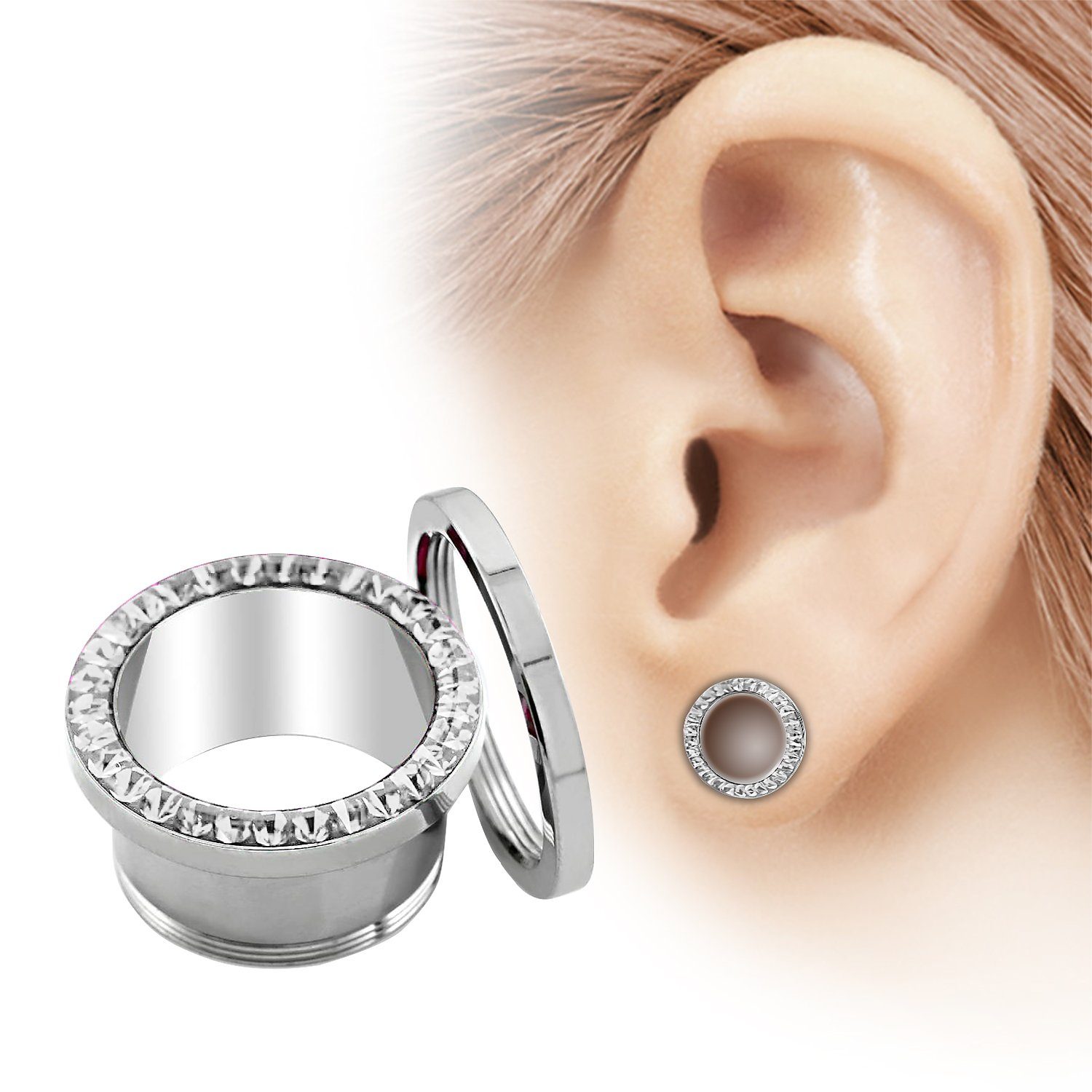 Taffstyle Plug Ohr Tunnel Piercing Kristallen Epoxy Schutzschicht Chirurgenstahl (Flesh Tunnel mit Ferido Kristallen und Epoxy Schutzschicht mit Schraubverschlu – Bild 3 von 4