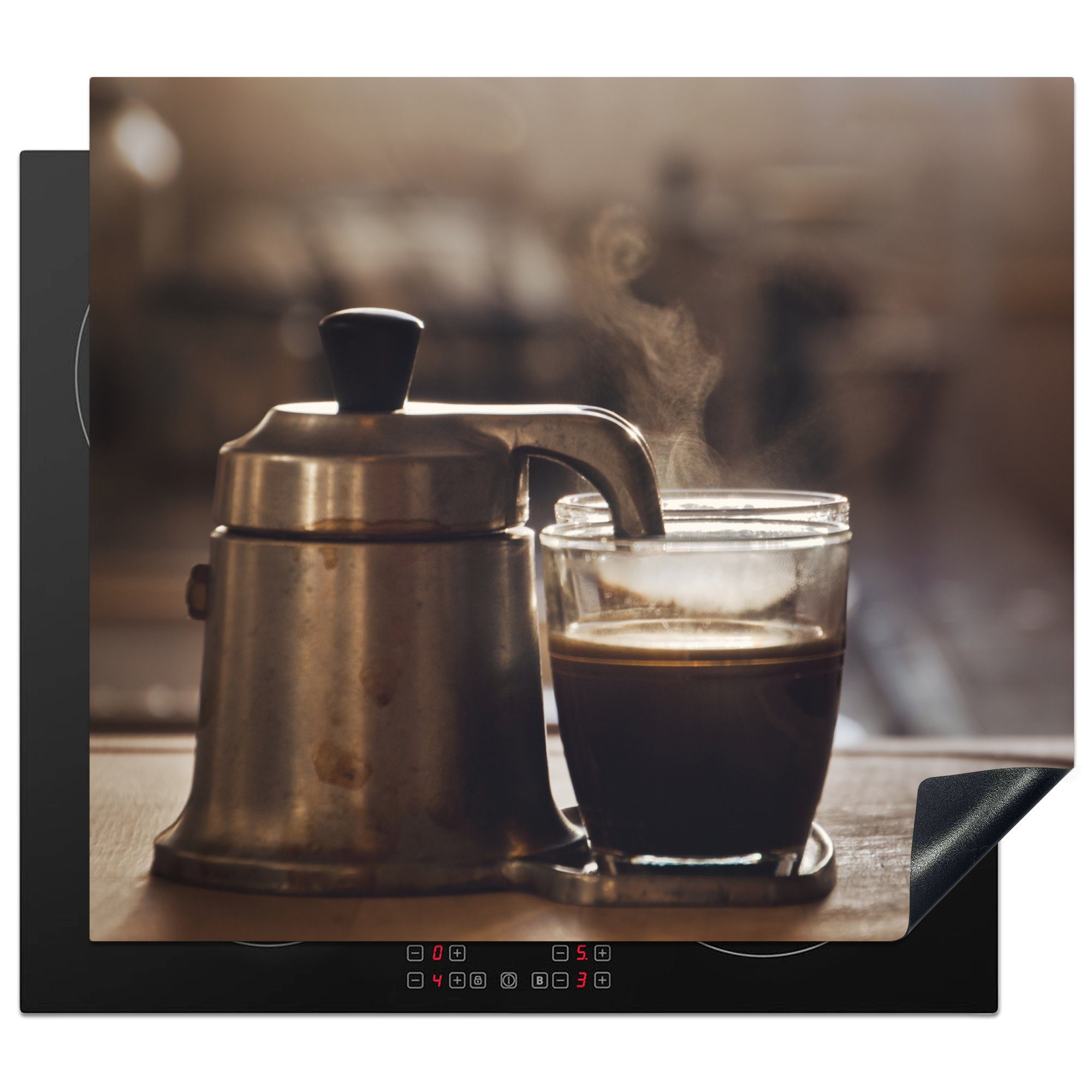 Kaffeekanne zwei Ceranfeldabdeckung tlg), mit die 59x52 (1 Vinyl, Tassen Eine kleine MuchoWow Kaffee, für Induktionsmatte Herdblende-/Abdeckplatte küche, cm,