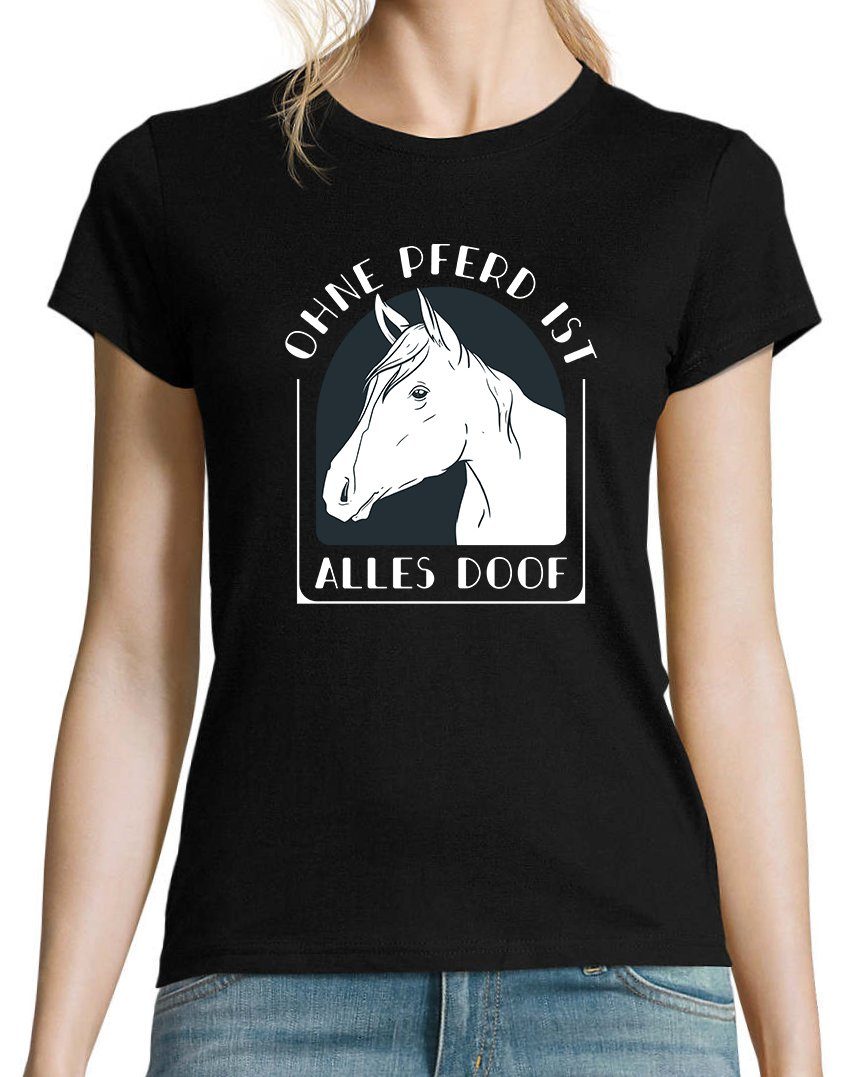 T-Shirt Schwarz Pferd Damen Youth alles Shirt Designz Ohne Doof ist mit modischem Print