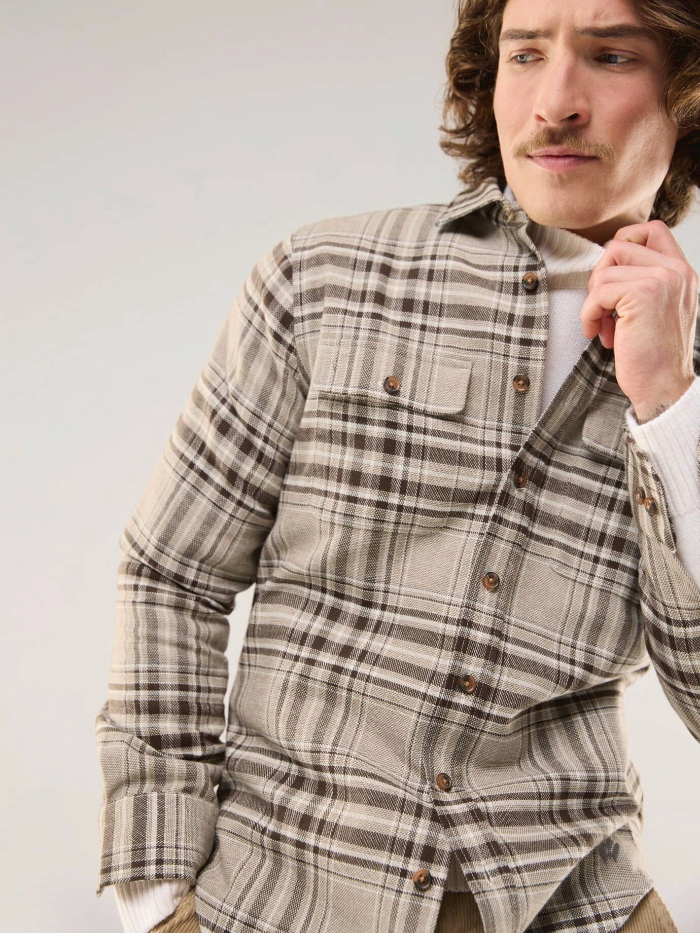 Walbusch Langarmhemd Herren Flanell-Overshirt Regular fit Kentkragen Langarm, modern, pflegeleicht, atmungsaktiv, wärmend