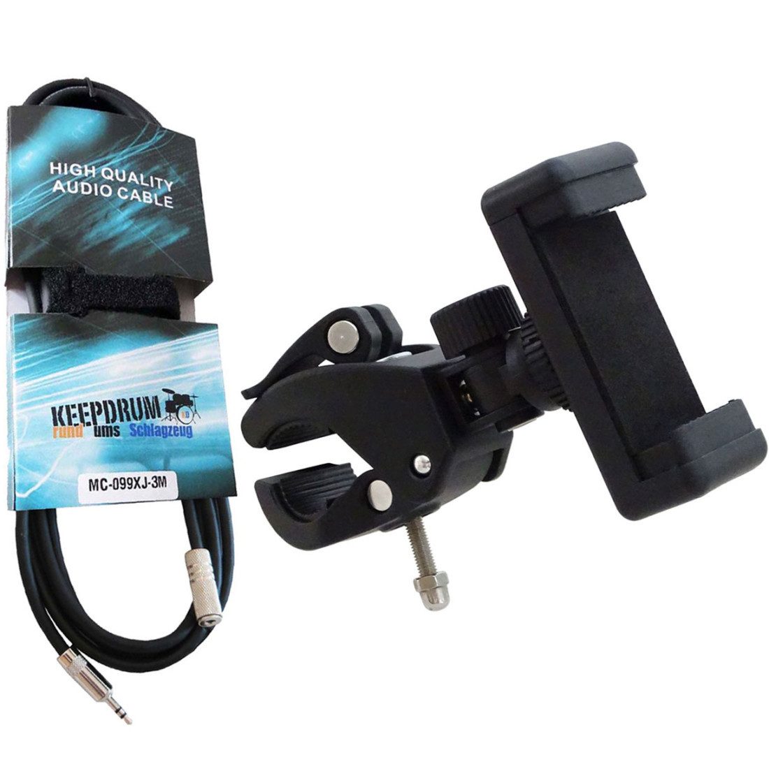 keepdrum keepdrum Smartphone-Halter mit 3m Miniklinke Stativhalterung (Passend für Handybreite 55-90mm)