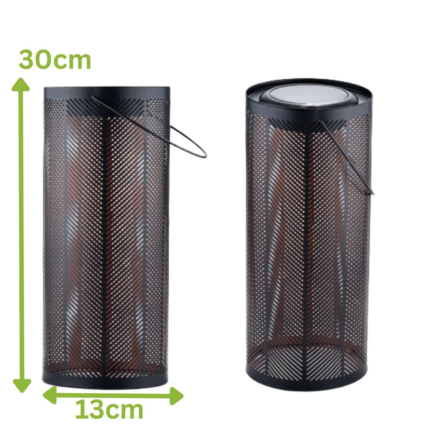 Marrakesch Orient & Mediterran Interior LED Solarleuchte Skandinavische Solarlaterne Bamba modern aus Metall in Schwarz 30 cm, LED fest integriert, Handarbeit