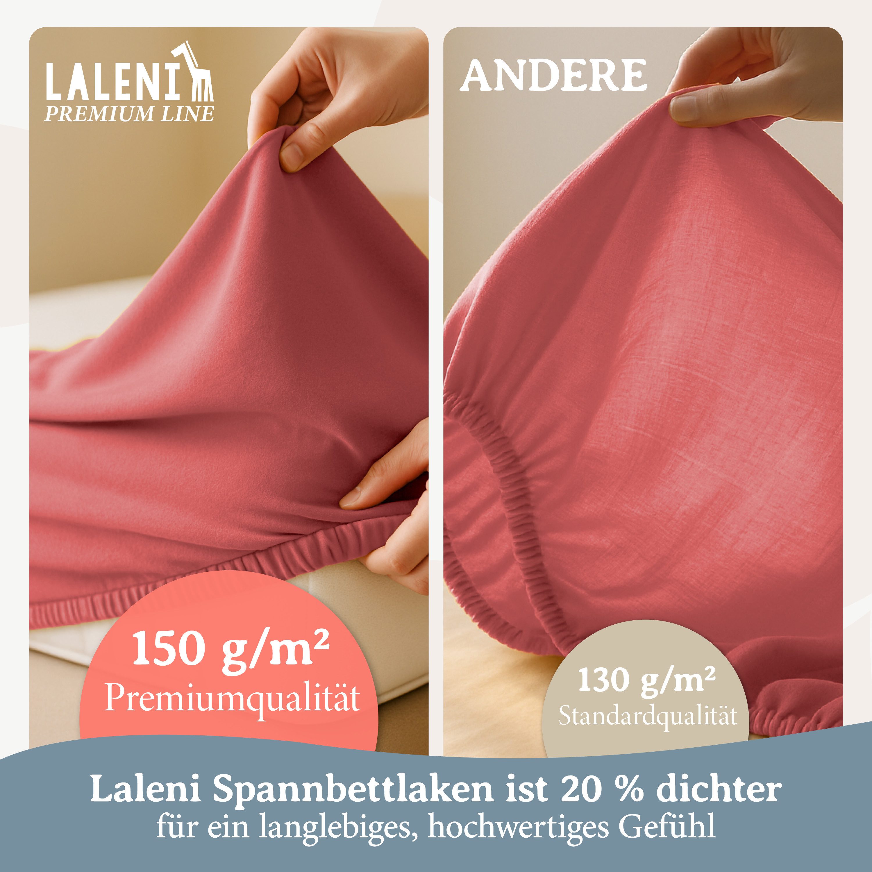 Laleni Spannbettlaken Premium für Beistellbett - Atmungsaktives Spannbetttuch, Gummizug: rundum, (2 Stück), 100% Baumwolle (150 g/m)