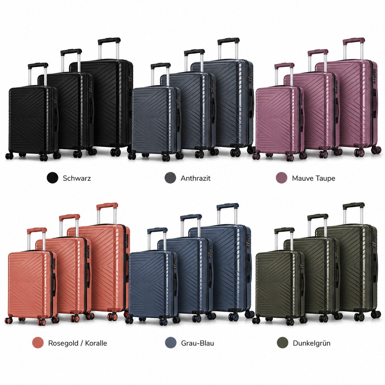 Ertex Kofferset 3er SET(M+L+XL) Hartschalenkoffer 100% PP 4xRollen TSA Trolley